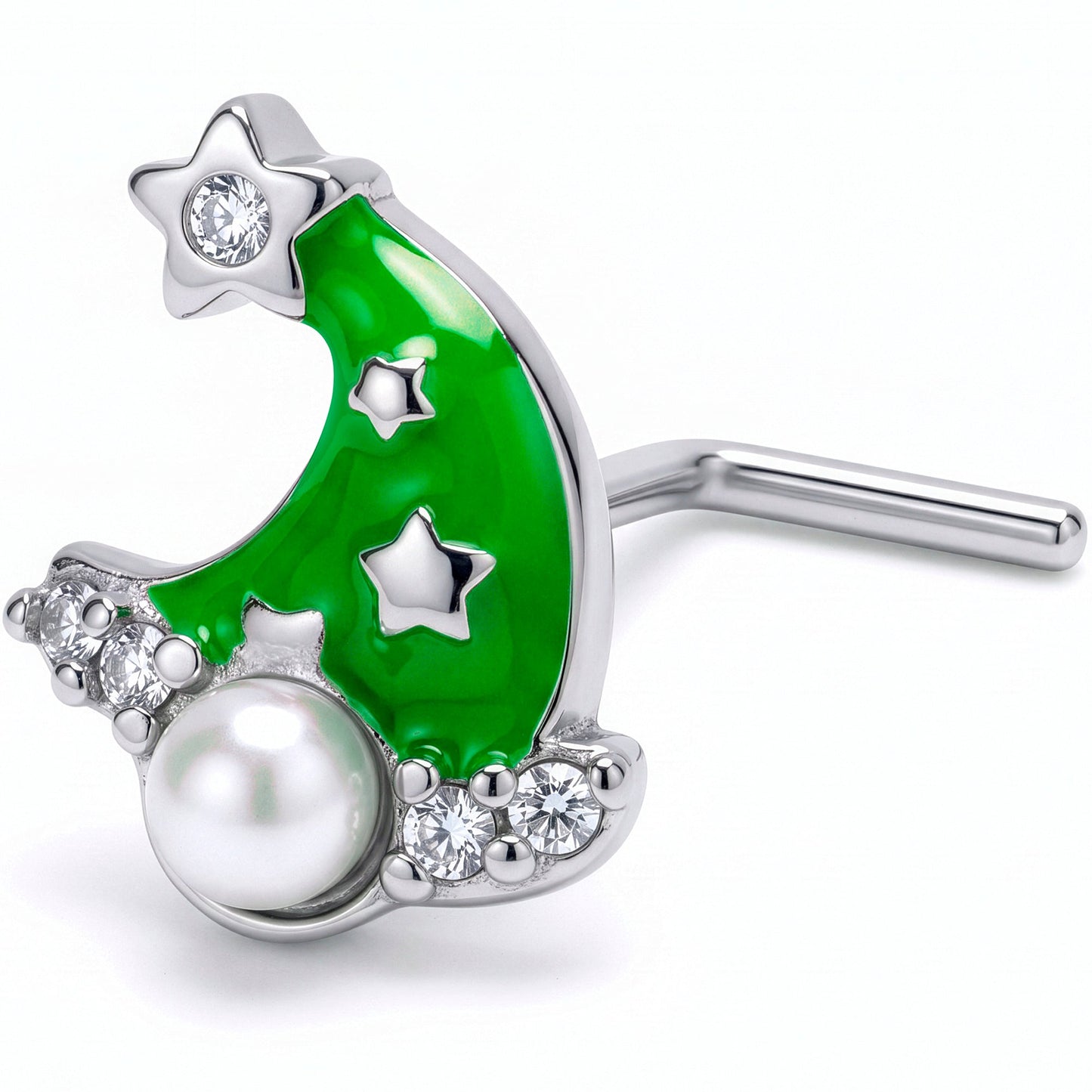 20G 7mm Clear Gem Santa Hat Stars Green L Shape Nose Ring