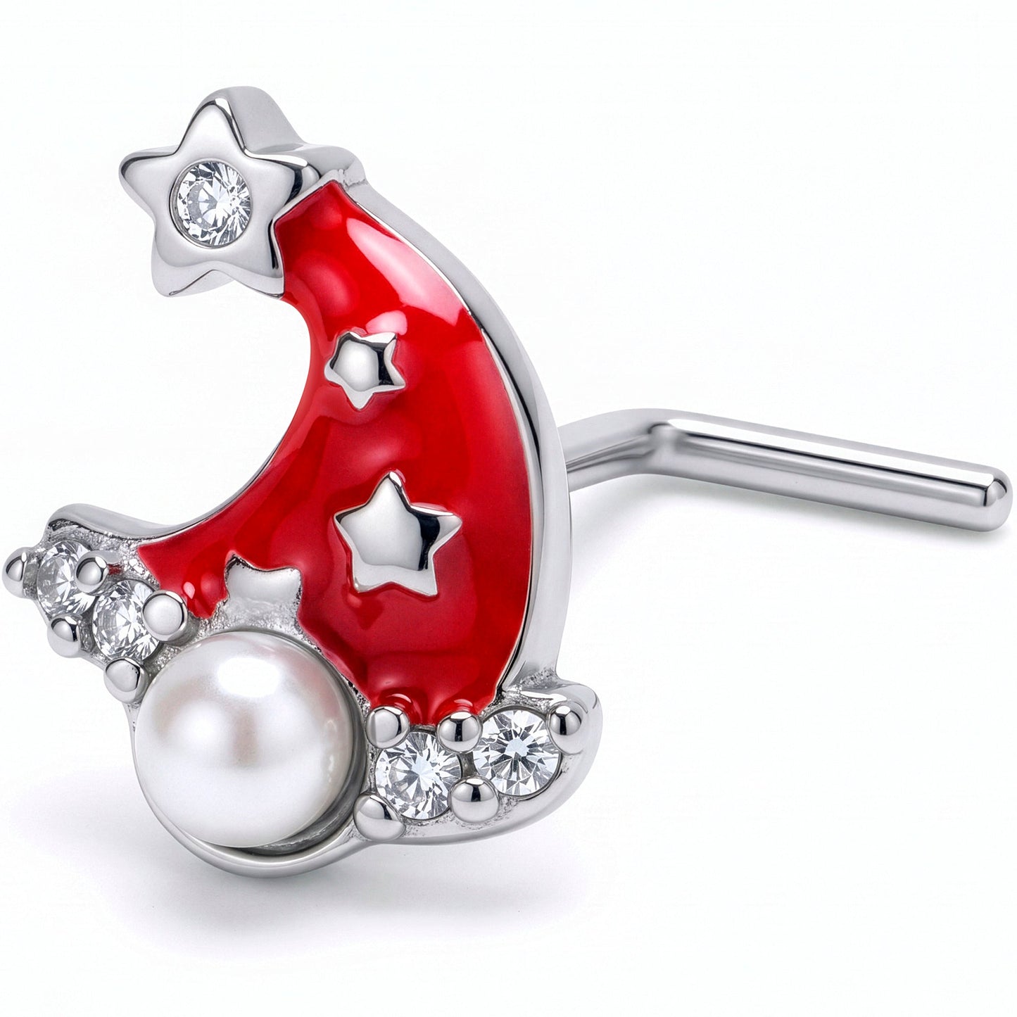20G 7mm Clear Gem Santa Hat Stars Red L Shape Nose Ring