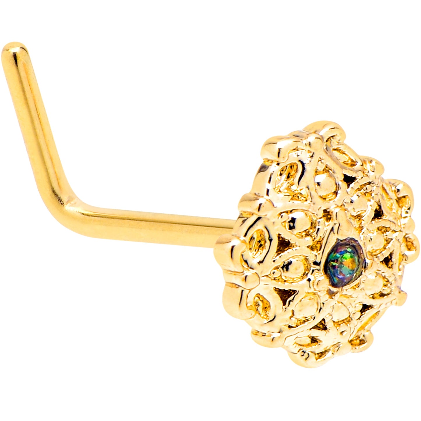 20G 7mm Vitrail Gem Gold Tone Blossom Bloom L Shape Nose Ring