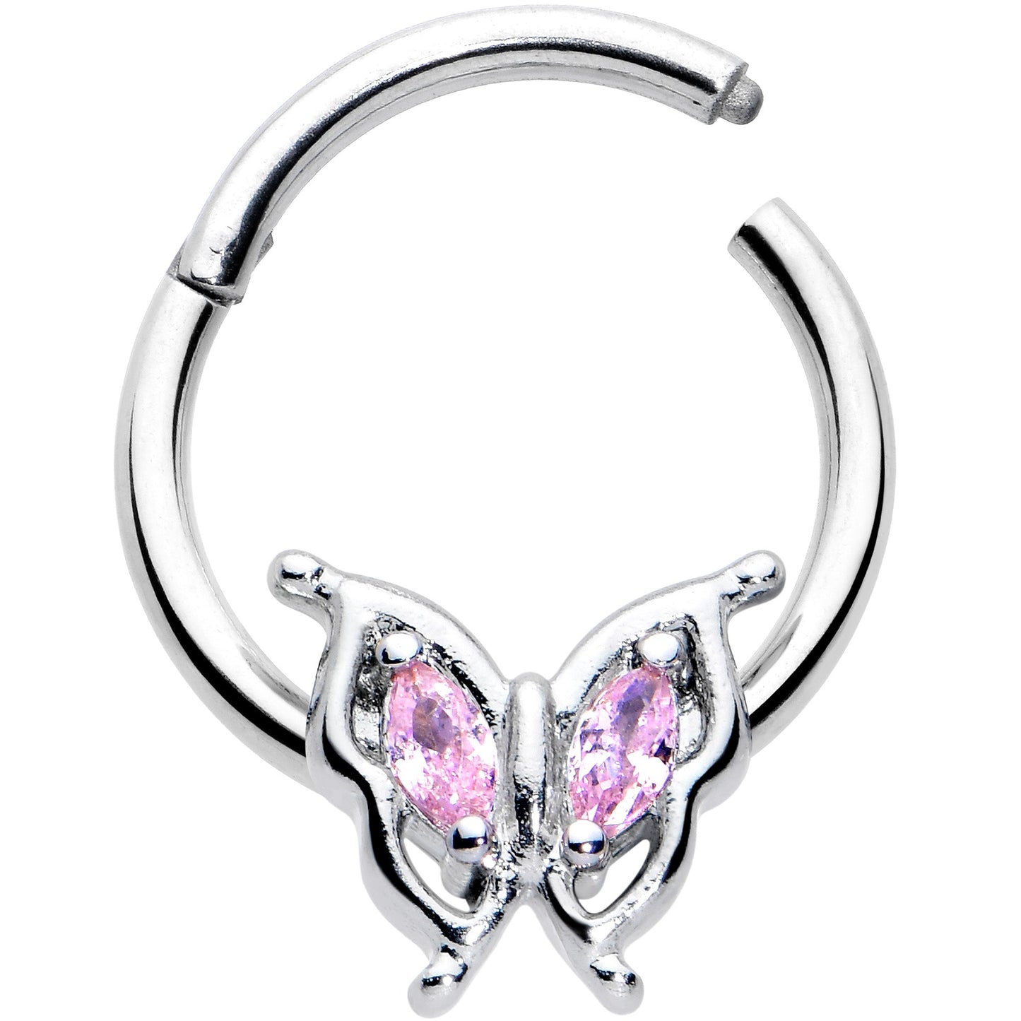 16G 3/8 Pink Gem Fancy Fab Butterfly Hinged Segment Ring