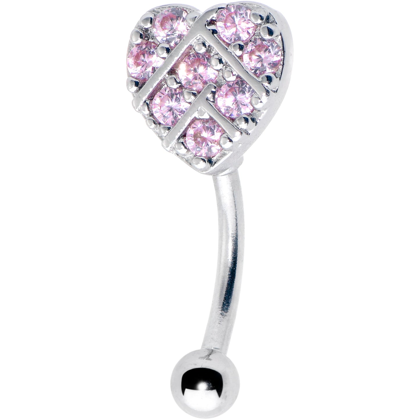 16G 5/16 Pink Gem Lattice Heart Curved Eyebrow Ring