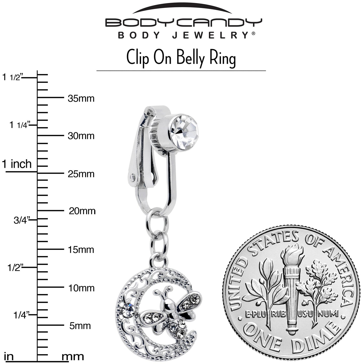 Clear Gem Lunar Dragonfly Fake Clip On Belly Ring