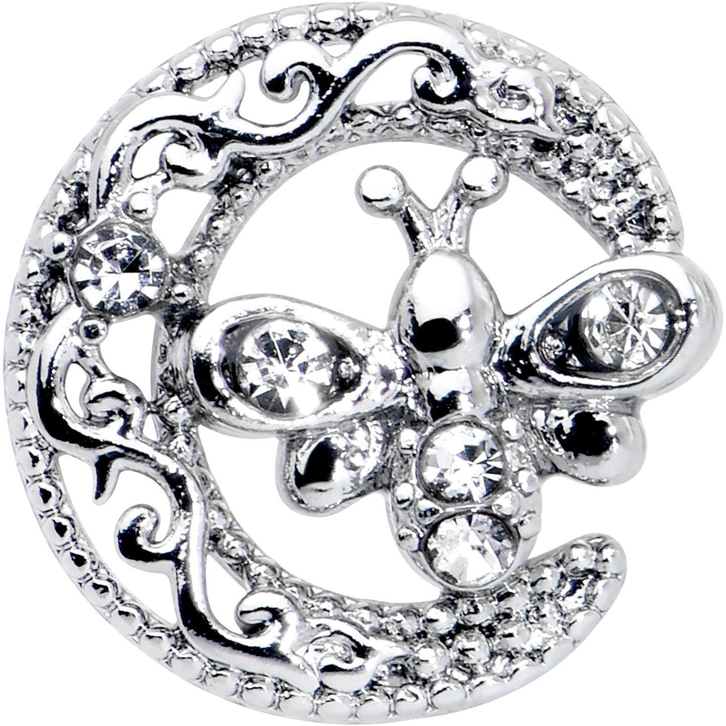 16G 5/16 Clear Gem Lunar Dragonfly Internally Threaded Labret Tragus