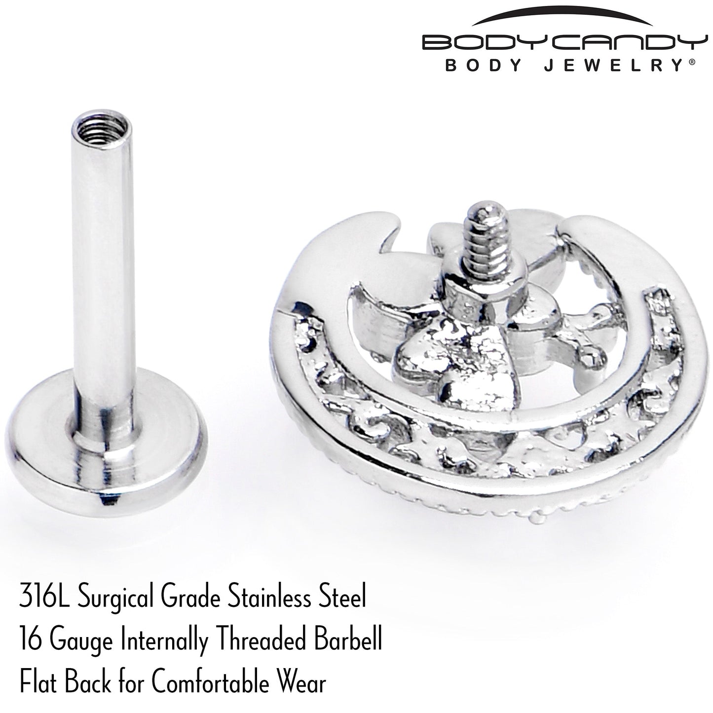 16G 5/16 Clear Gem Lunar Dragonfly Internally Threaded Labret Tragus