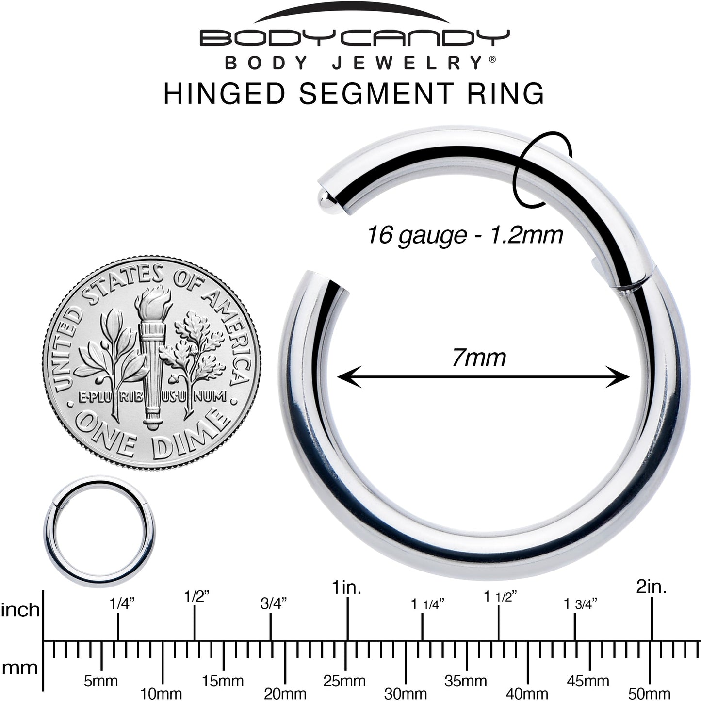 16G 7mm 316L Surgical Steel Precision Hinged Segment Hoop