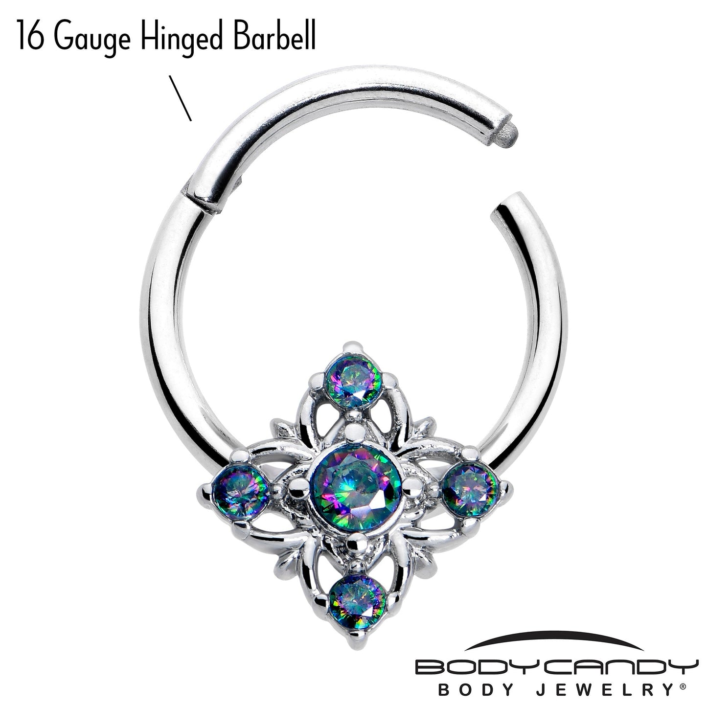 16G 3/8 Vitrail CZ Gem Beauty Cross Hinged Segment Ring