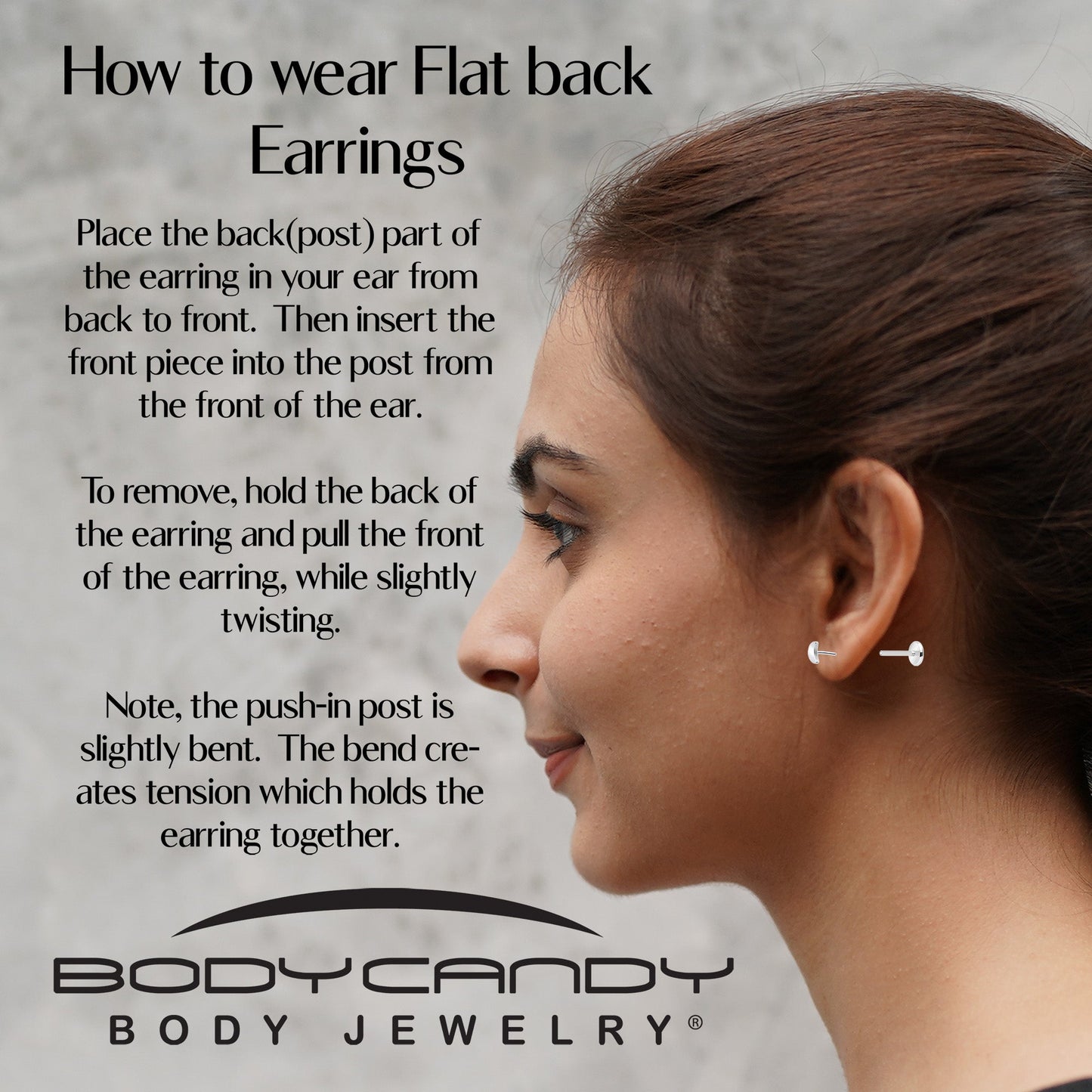 4mm Crescent Moon Flat Back Stud Earrings - 1 Pair