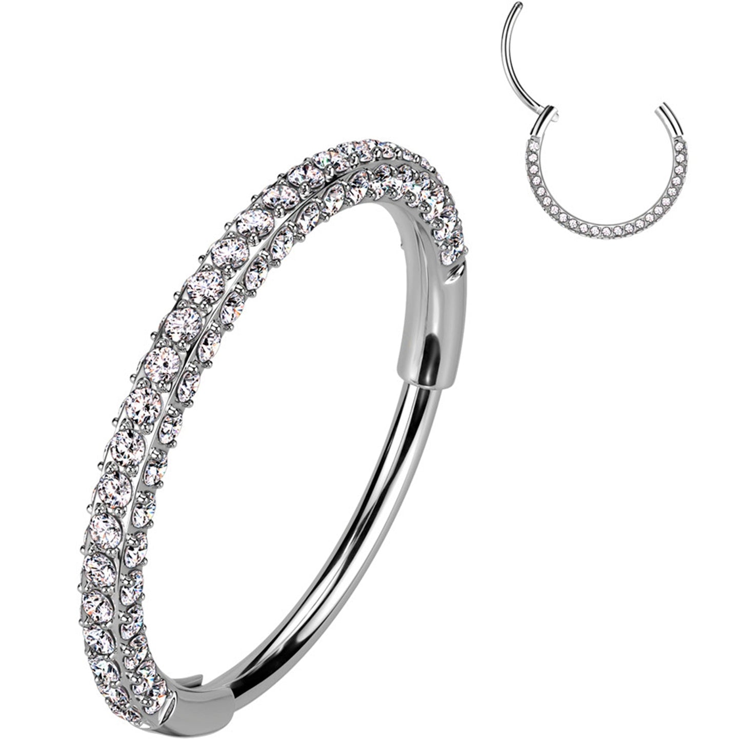 18G Implant Grade Titanium Triple Sided Micro Gem Hinged Nose Hoop