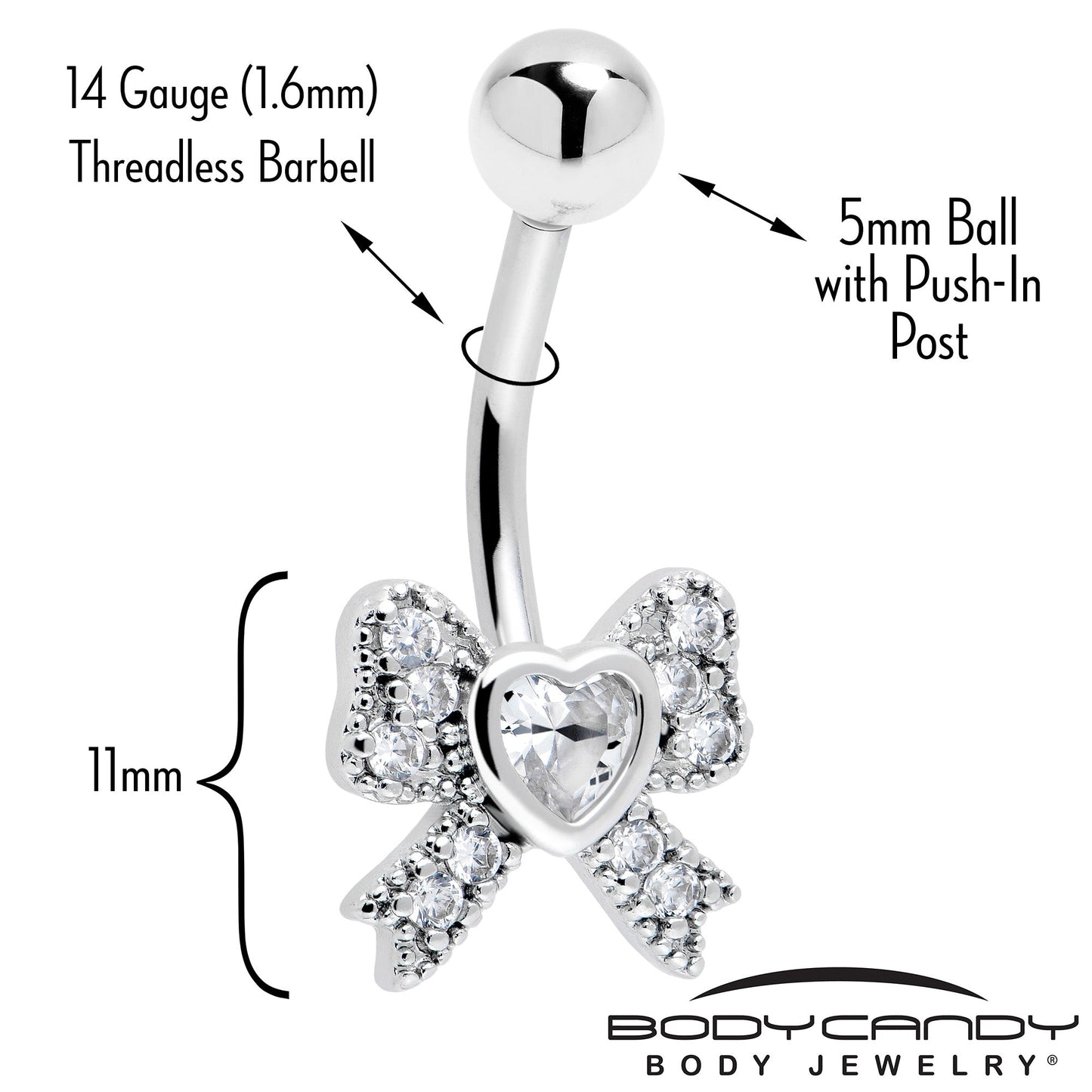 Cubic Zirconia Heart Bow Belly Ring
