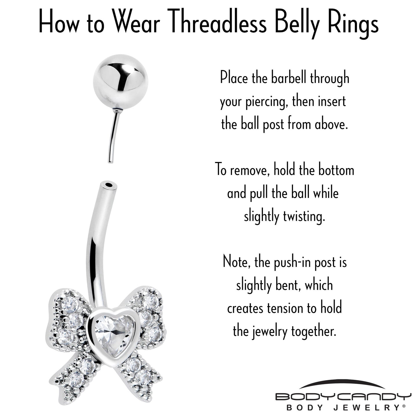 Cubic Zirconia Heart Bow Belly Ring