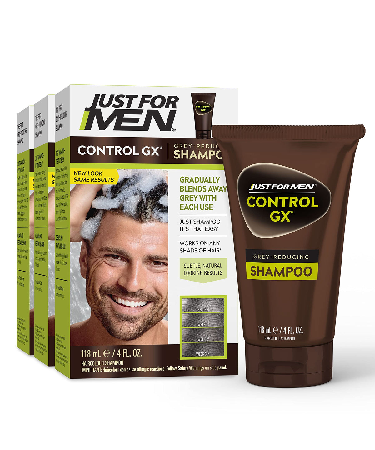 Just For Men Control GX Grey Reducing Shampoo Gradual Hair Color for Stronger and Healthier Hair 4 Fl Oz - Pack of 3 (Packaging May Vary)