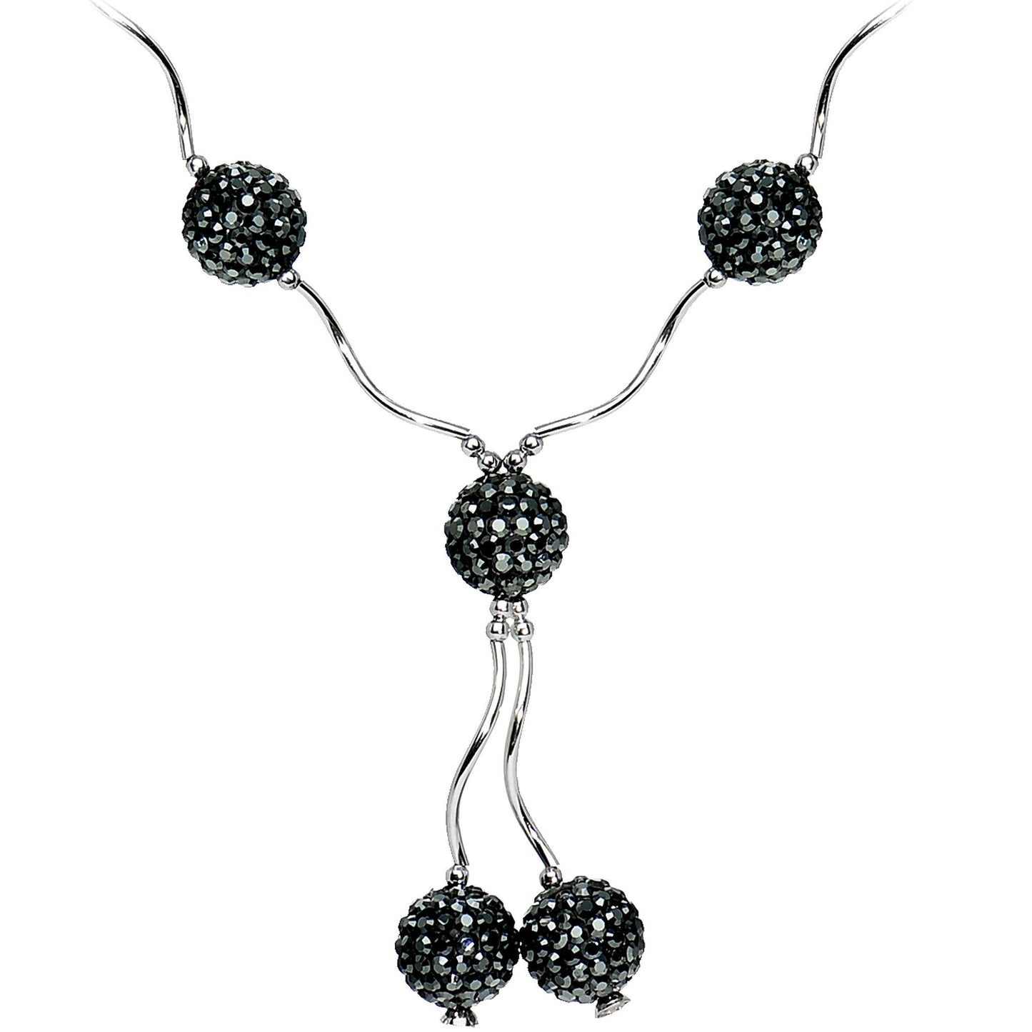 Sterling Silver Jet Crystal Ball Drop Necklace