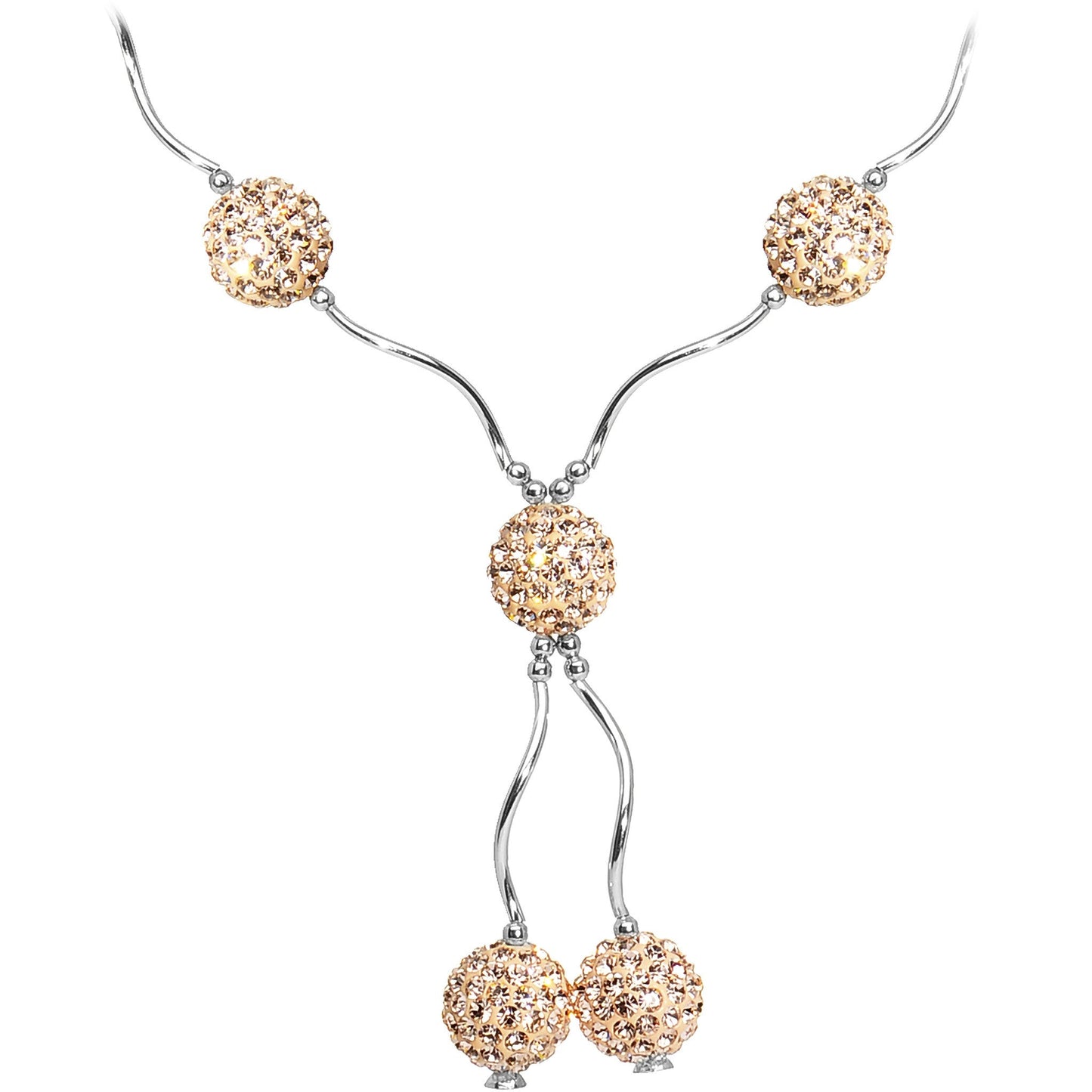 Sterling Silver Champagne Crystal Ball Drop Necklace