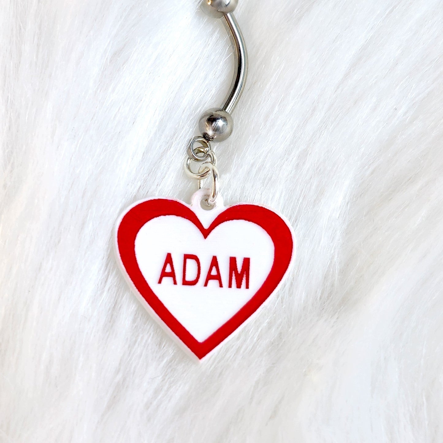 Custom Red White Valentines Day Heart Personalized Dangle Belly Ring