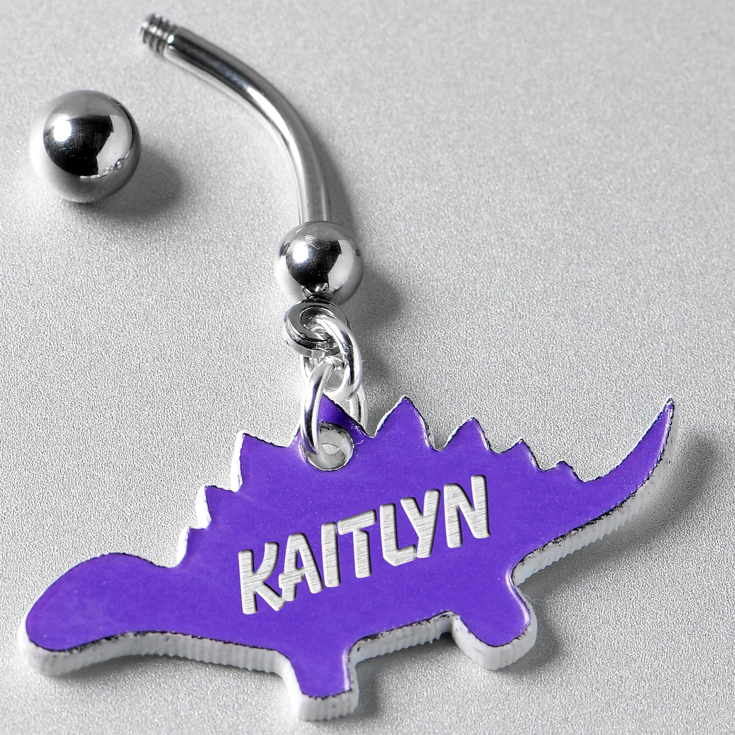 Custom Purple Stegosaurus Dinosaur Personalized Dangle Belly Ring