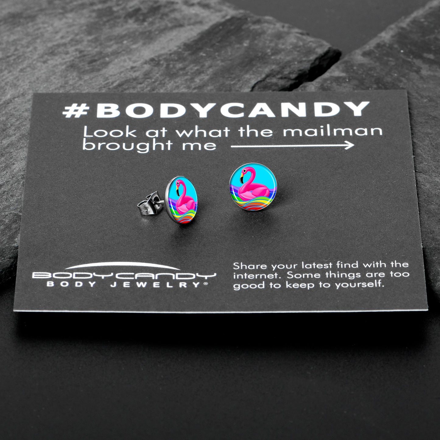 Rainbow Sea Floating Flamingo Stud Earrings by Onyx O