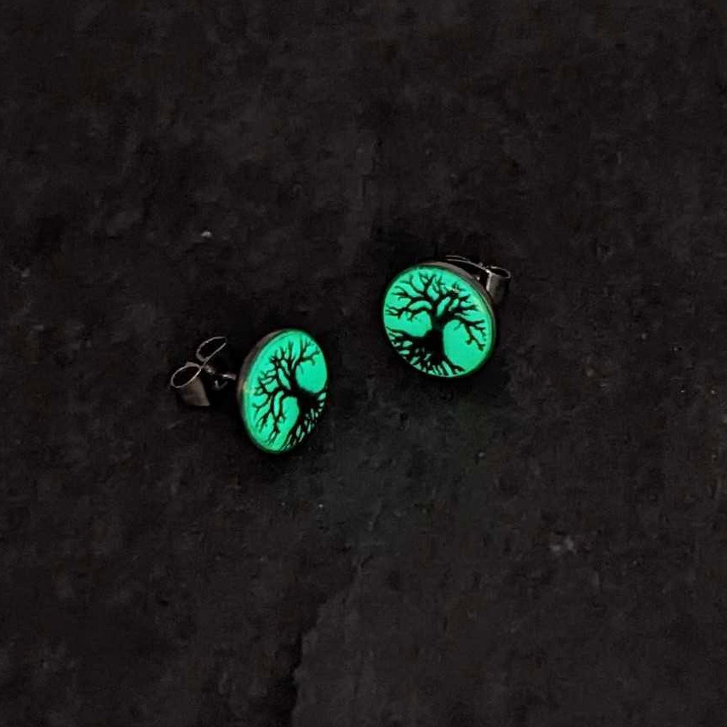 Stainless Steel Tree of Life Glow in the Dark Stud Earrings by Onyx O
