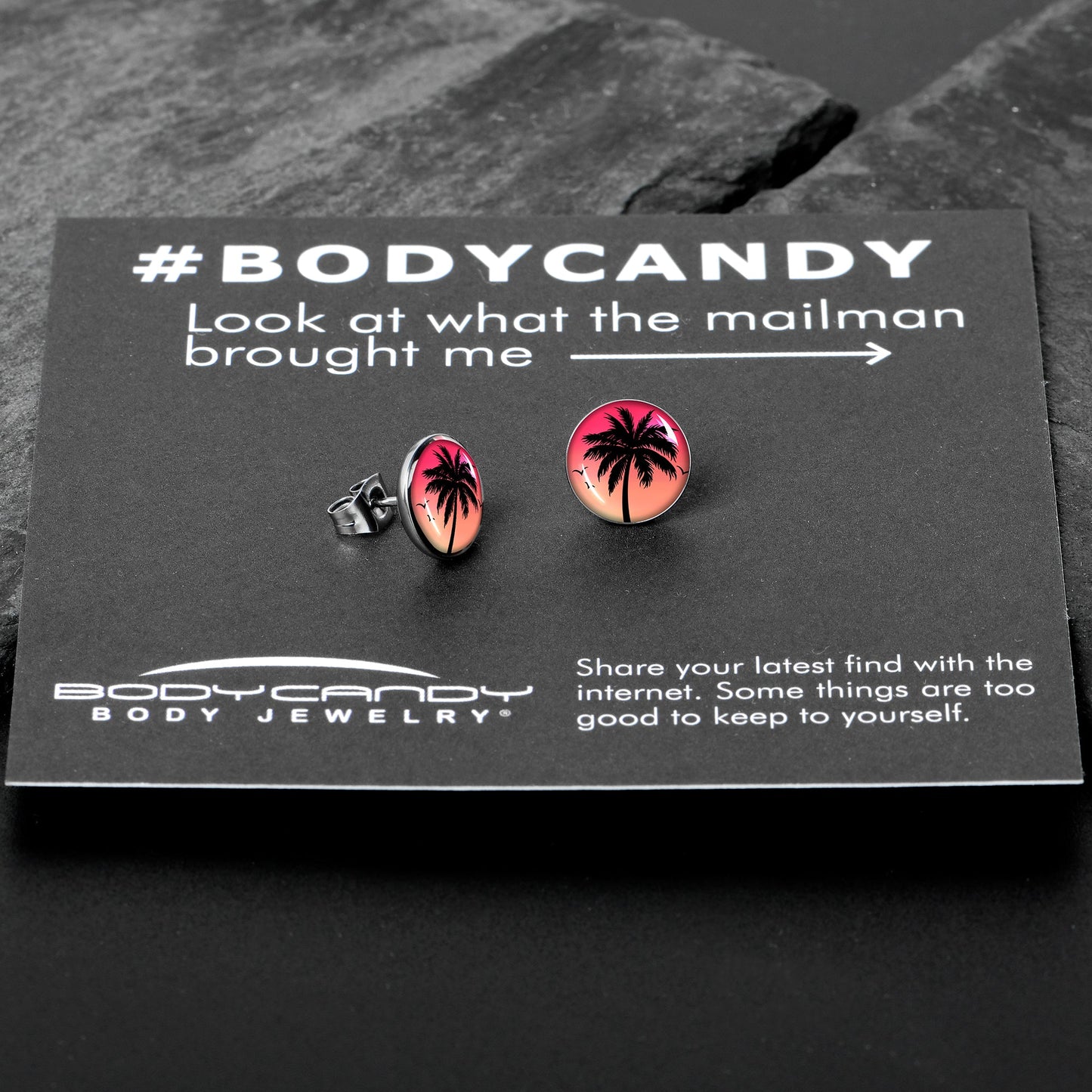 Red Sunset Palm Tree Stud Earrings by Onyx O
