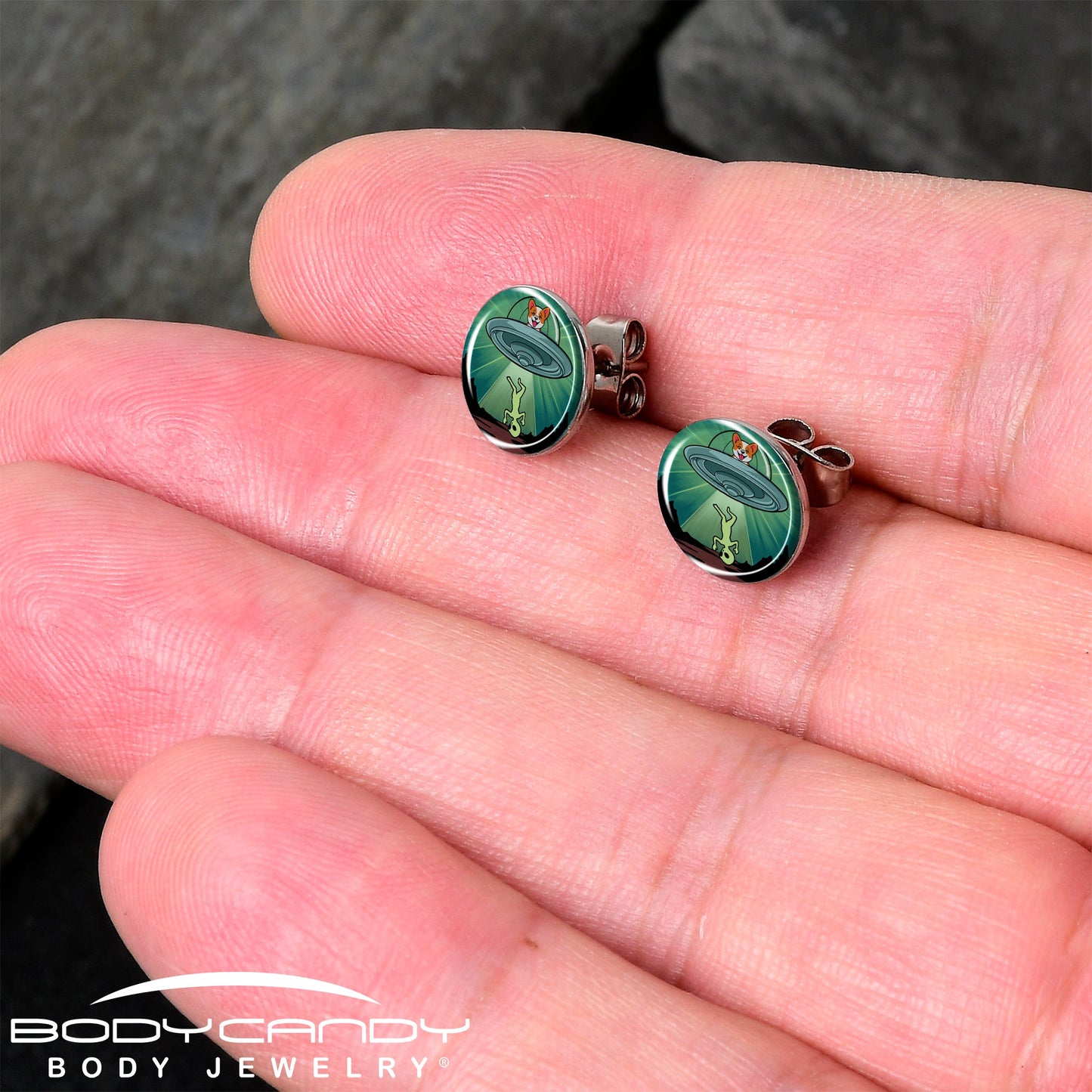 Reverse Alien UFO Abduction Stud Earrings by Onyx O