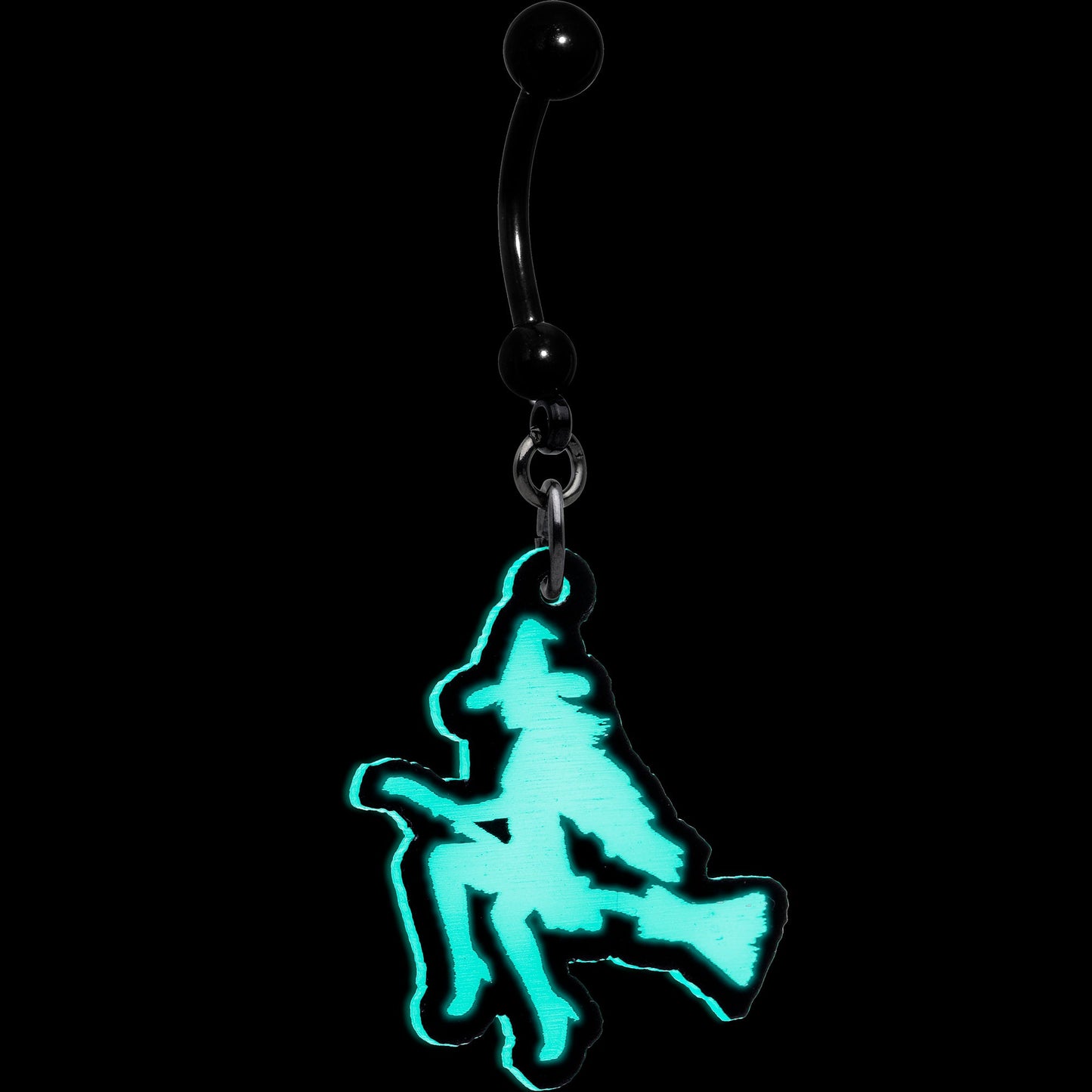 Glow in the Dark Halloween Flying Witch on Broom Dangle Belly Ring