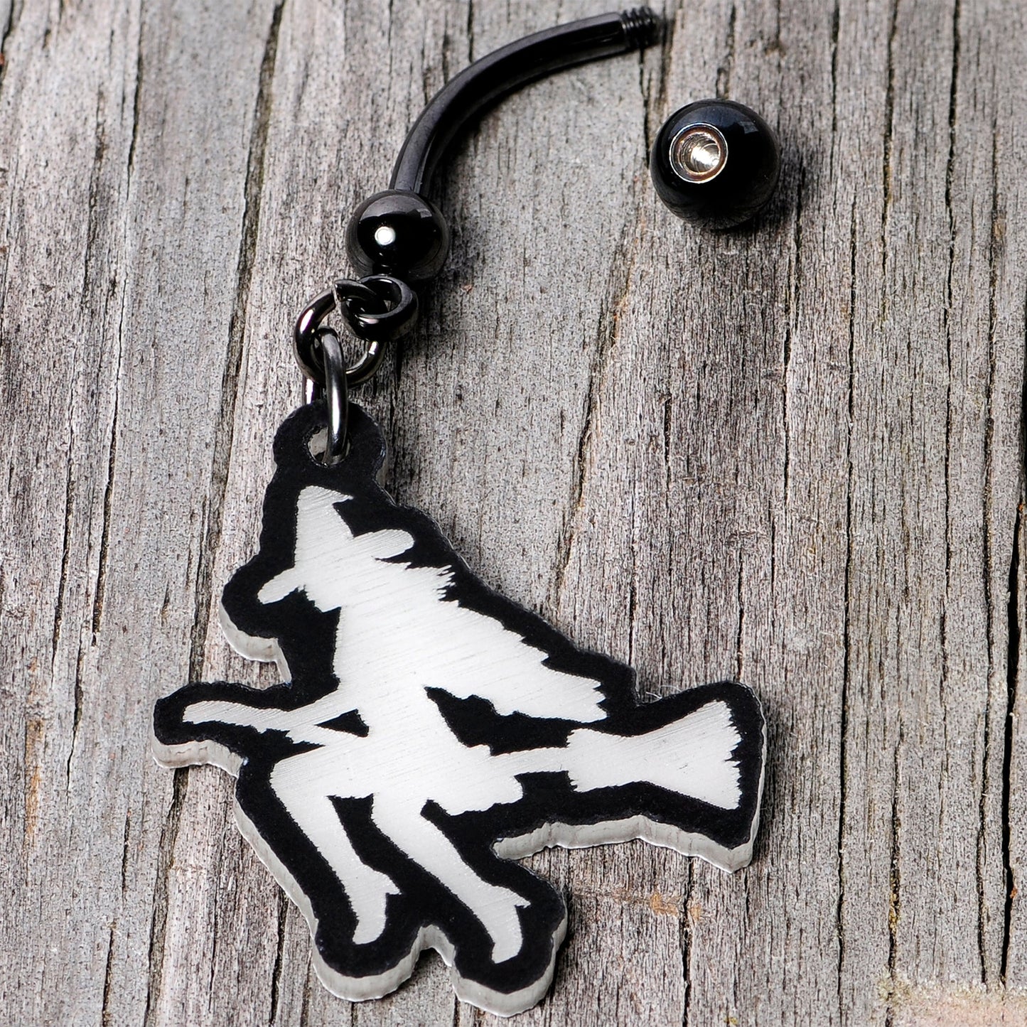 Glow in the Dark Halloween Flying Witch on Broom Dangle Belly Ring