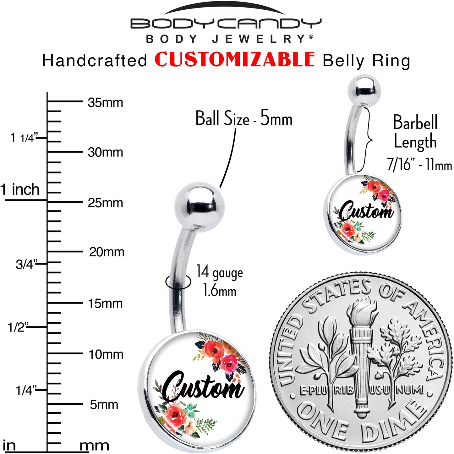 Custom Floral Personalized Name Belly Ring