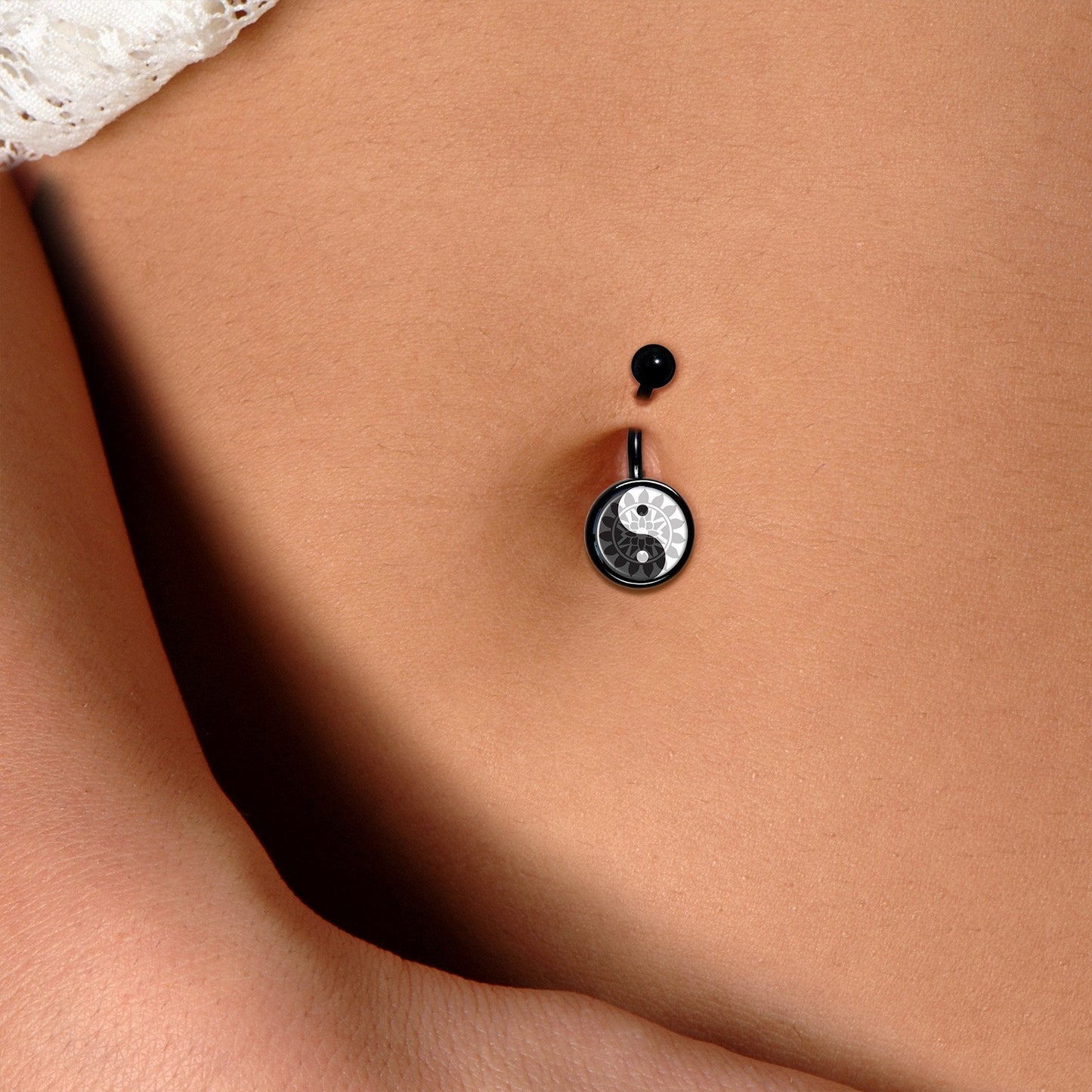 Mandala Yin Yang Black Belly Ring