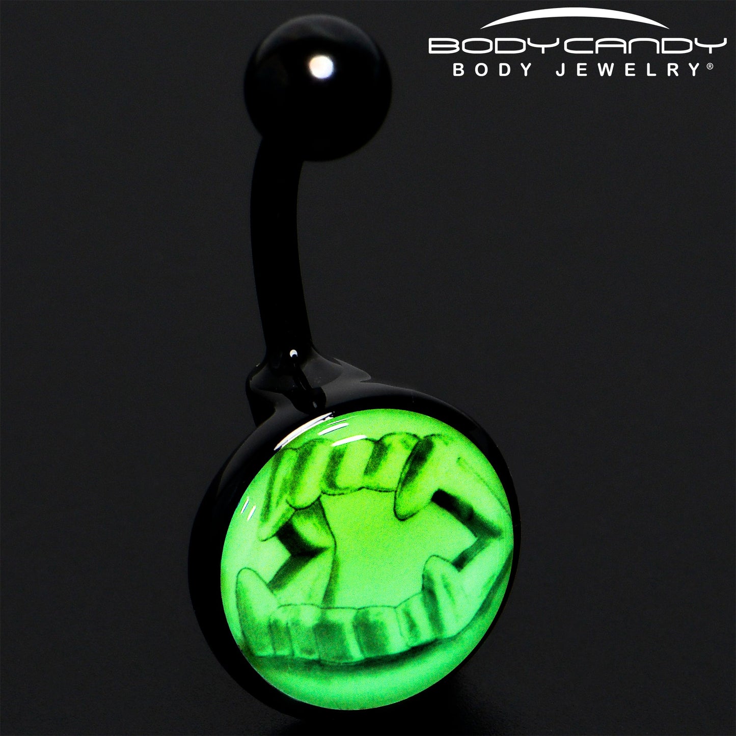 Black Titanium Fearsome Fangs Glow in the Dark Belly Ring