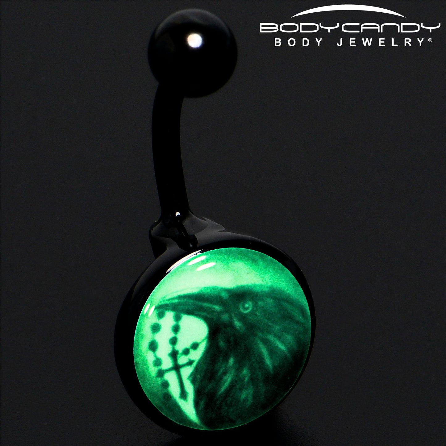 Black Titanium Raven and Cross Glow in the Dark Belly Ring