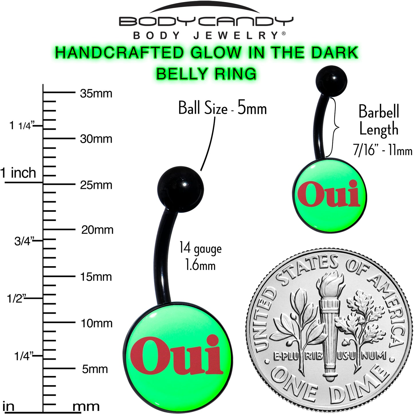 Black Anodized Glow in the Dark OUI Belly Ring by Onyx O