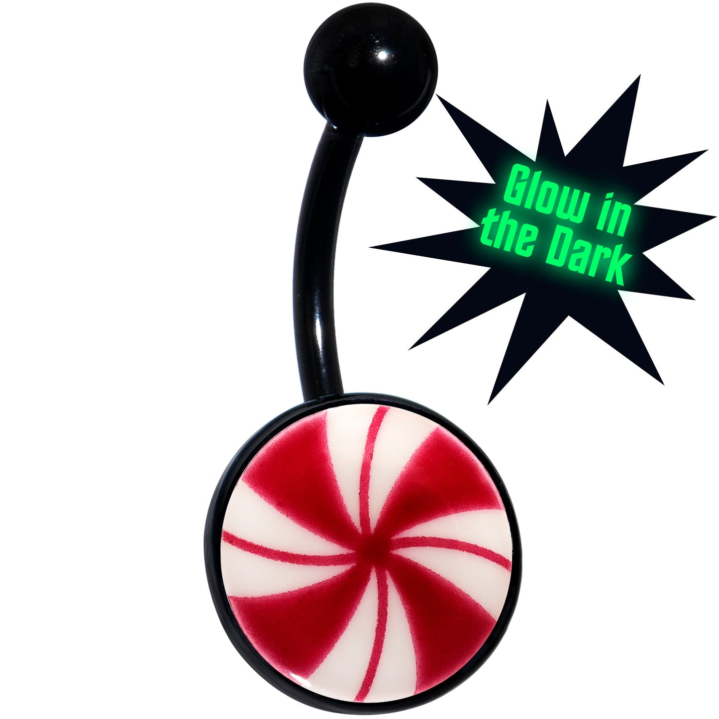 Black Glow in the Dark Holiday Peppermint Candy Belly Ring by Onyx O