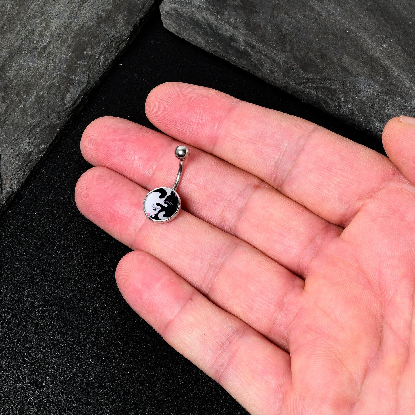 Cute Kitty Cat Yin Yang Belly Ring by Onyx O