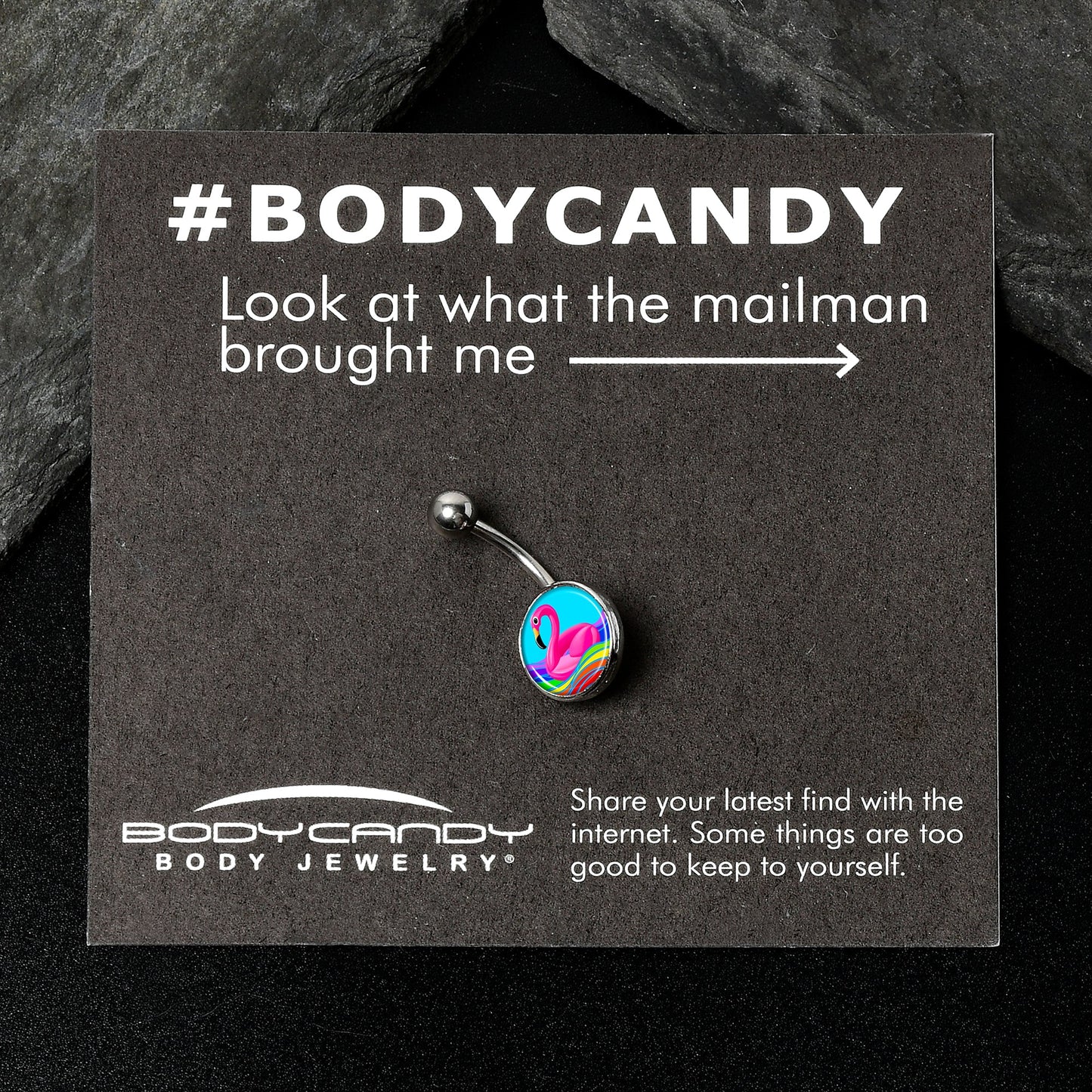 Rainbow Sea Floating Flamingo Belly Ring by Onyx O