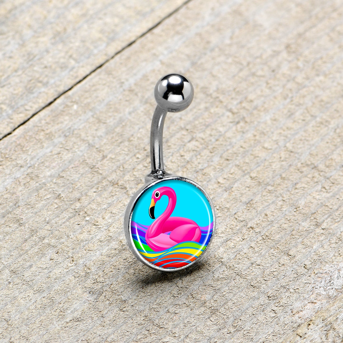 Rainbow Sea Floating Flamingo Belly Ring by Onyx O