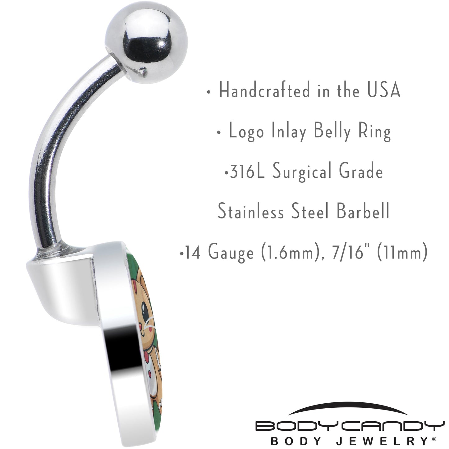 Christmas Holiday Gingerbread Kitty Cat Belly Ring by Onyx O
