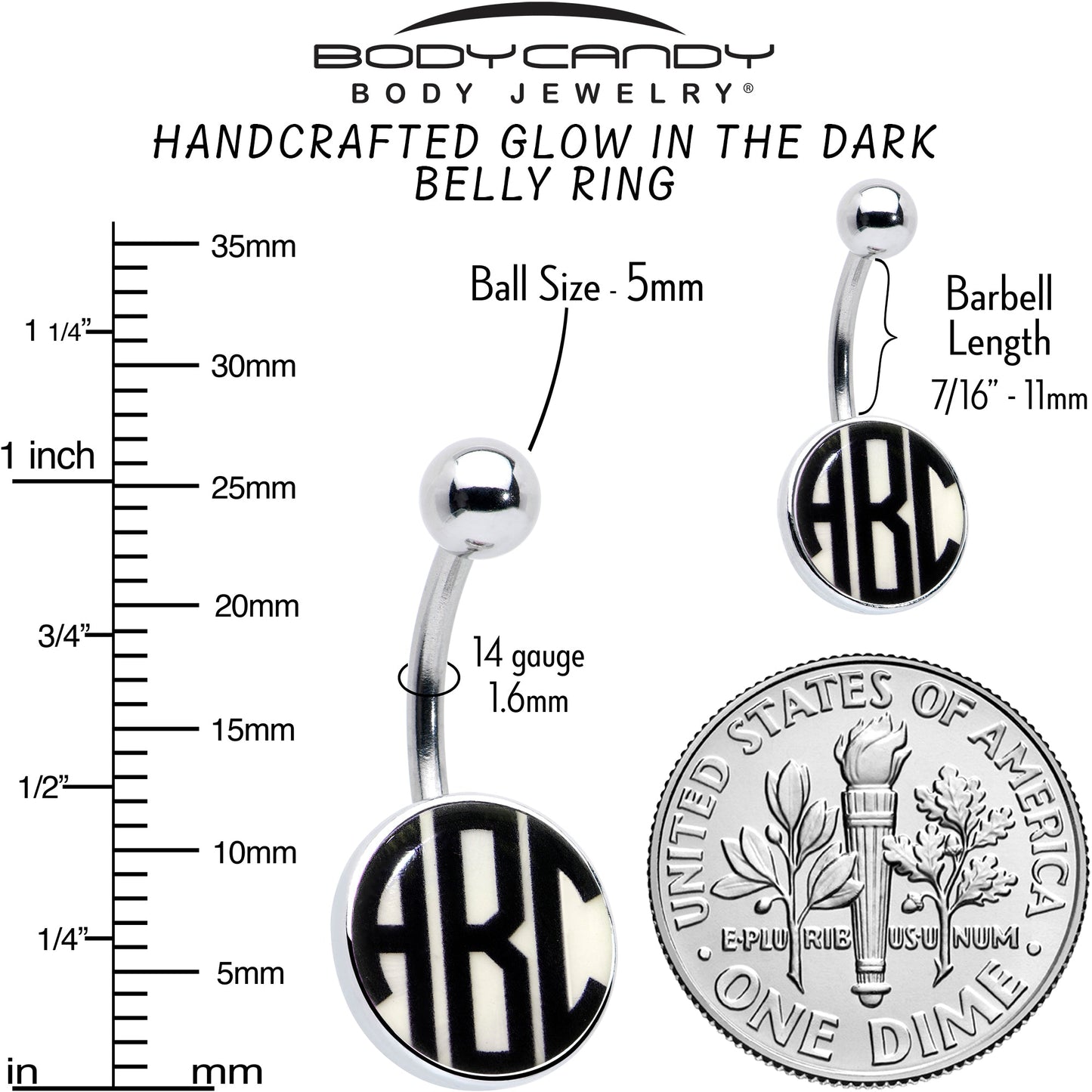 Custom Glow in the Dark Logo Personalized Initial Belly Ring