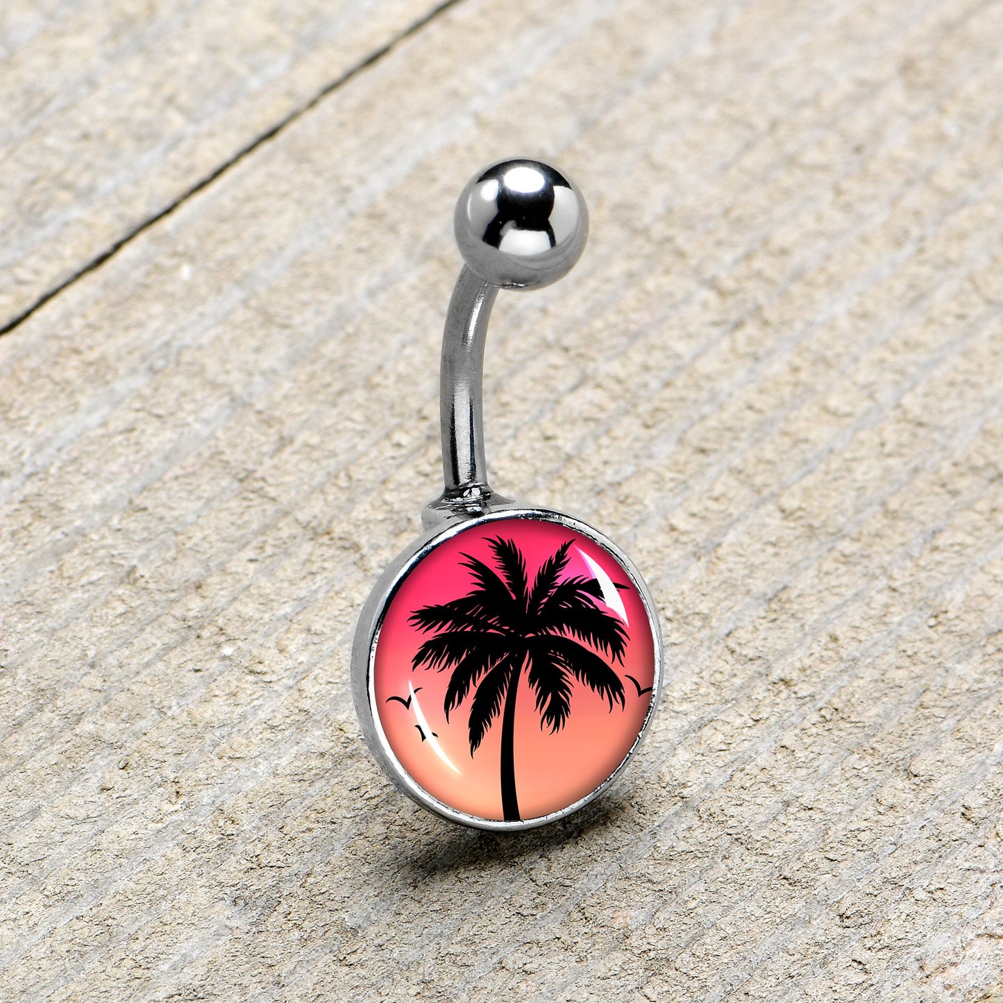Red Sunset Palm Tree Belly Ring by Onyx O
