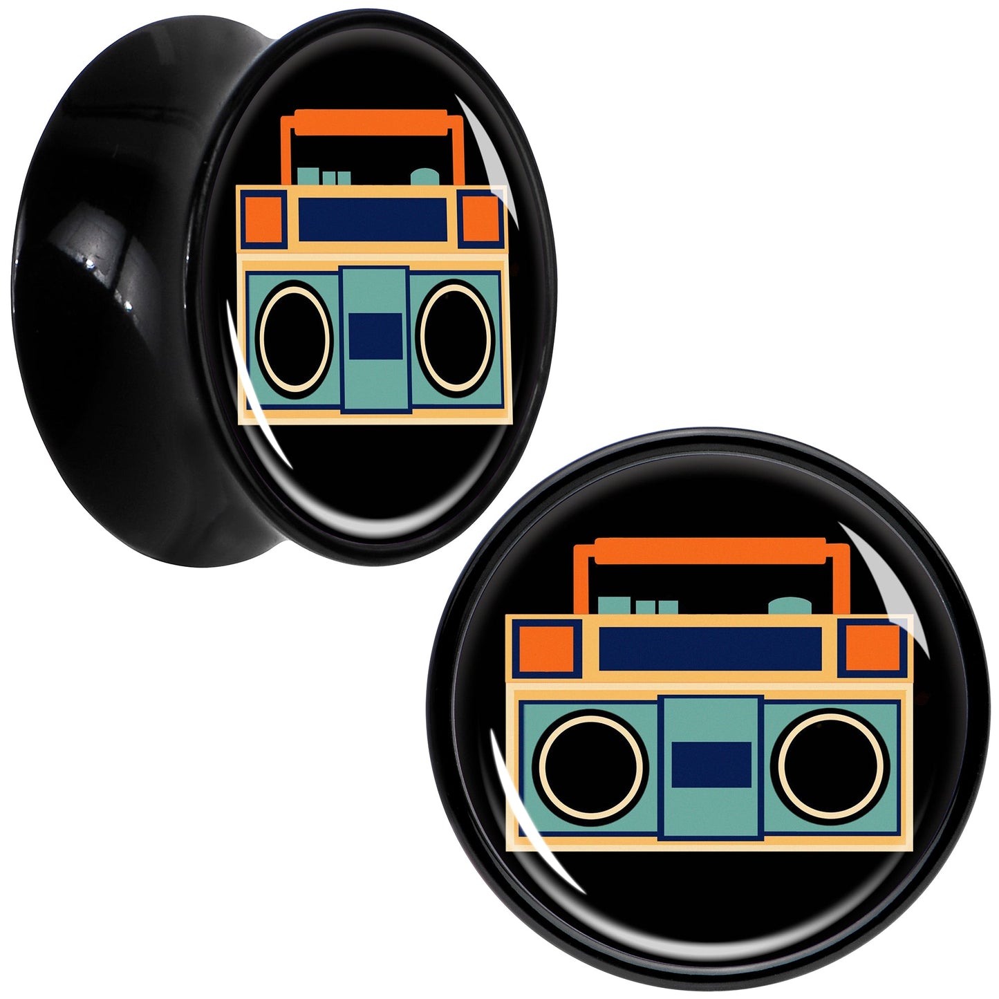 Black Acrylic Retro Boombox Double Flare Plug Set by Onyx O