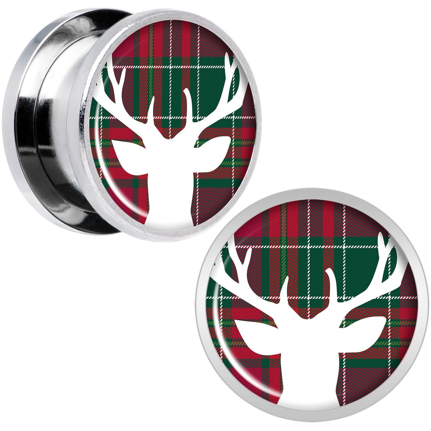 Red Green Plaid Reindeer Screw Fit Plug Set Sizes 5mm to 20mm