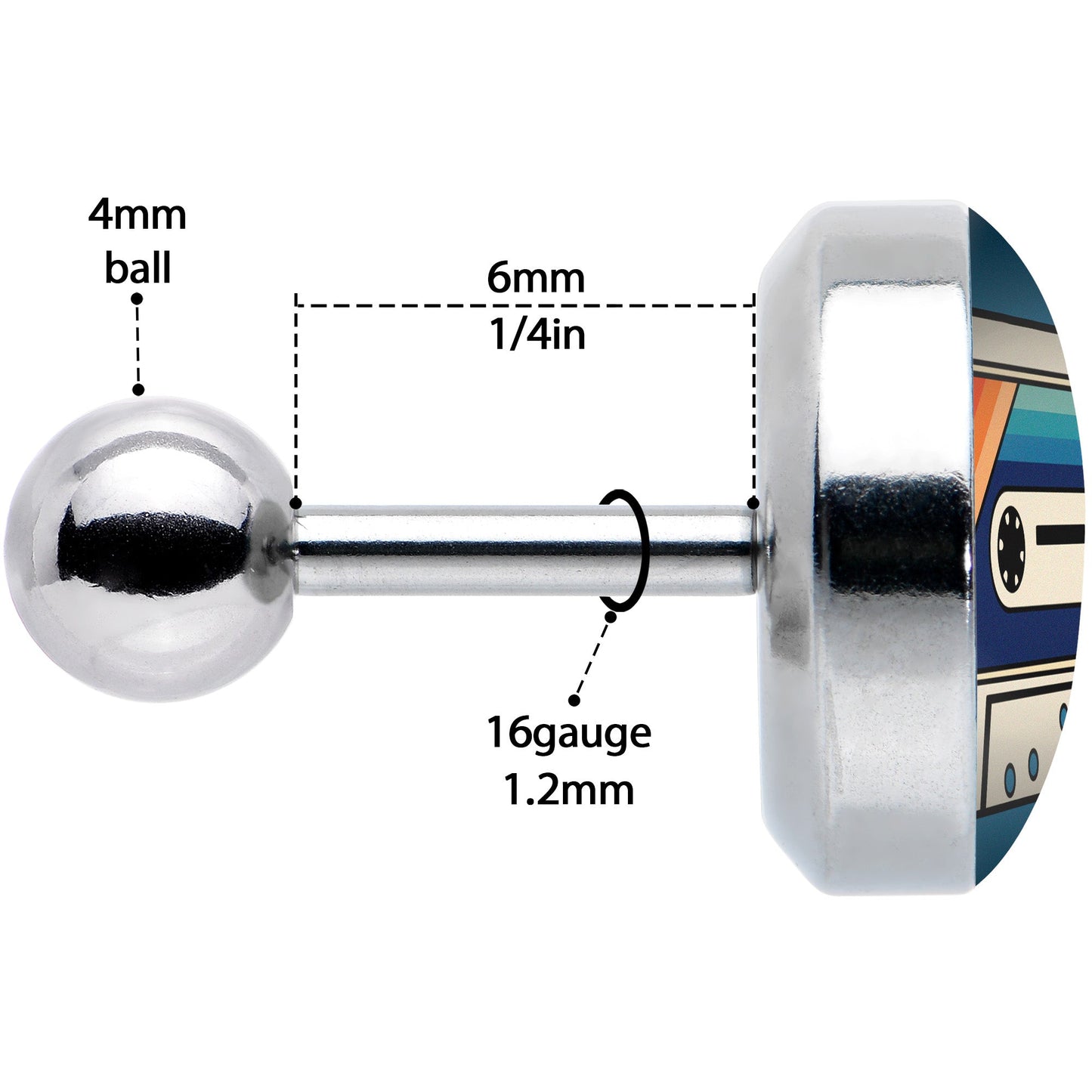 16G 1/4 Retro Cassette Tape Cartilage Tragus Earring by Onyx O