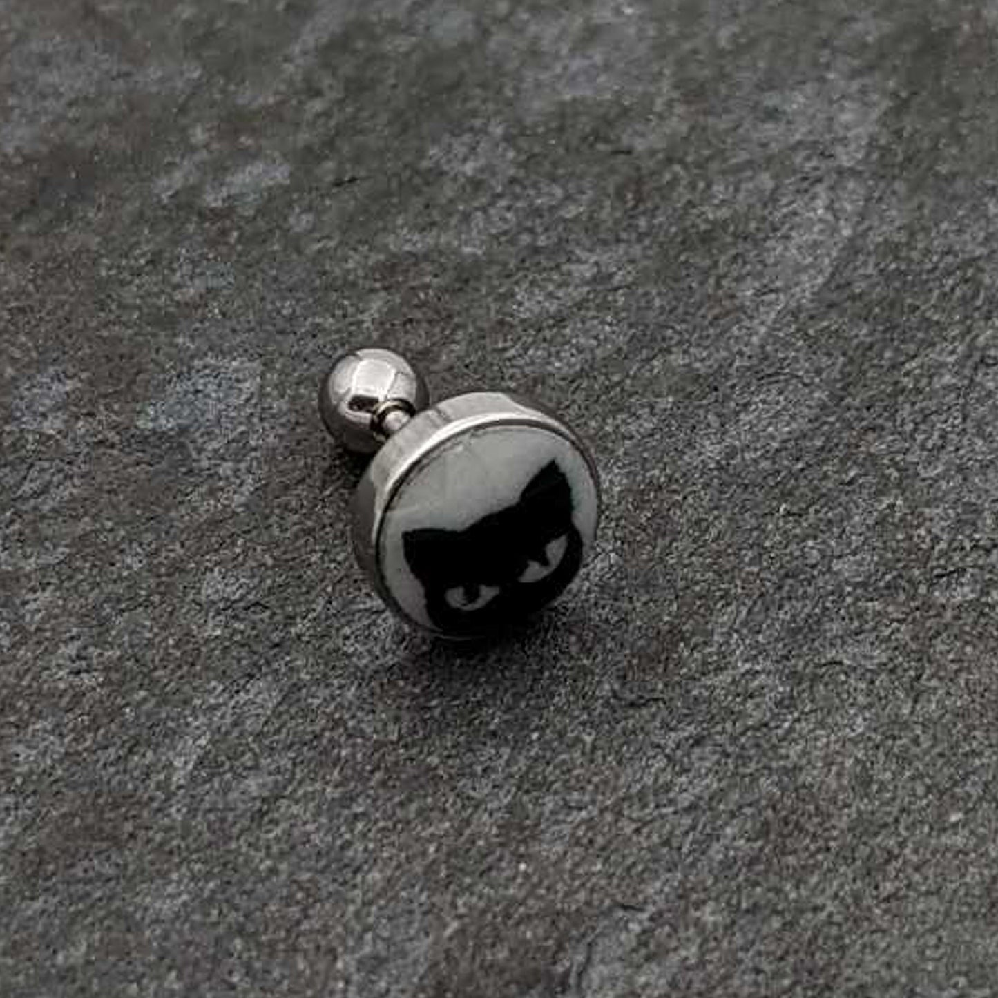 16G Glow in the Dark Peeking Black Cat Tragus Cartilage Earring by Onyx O