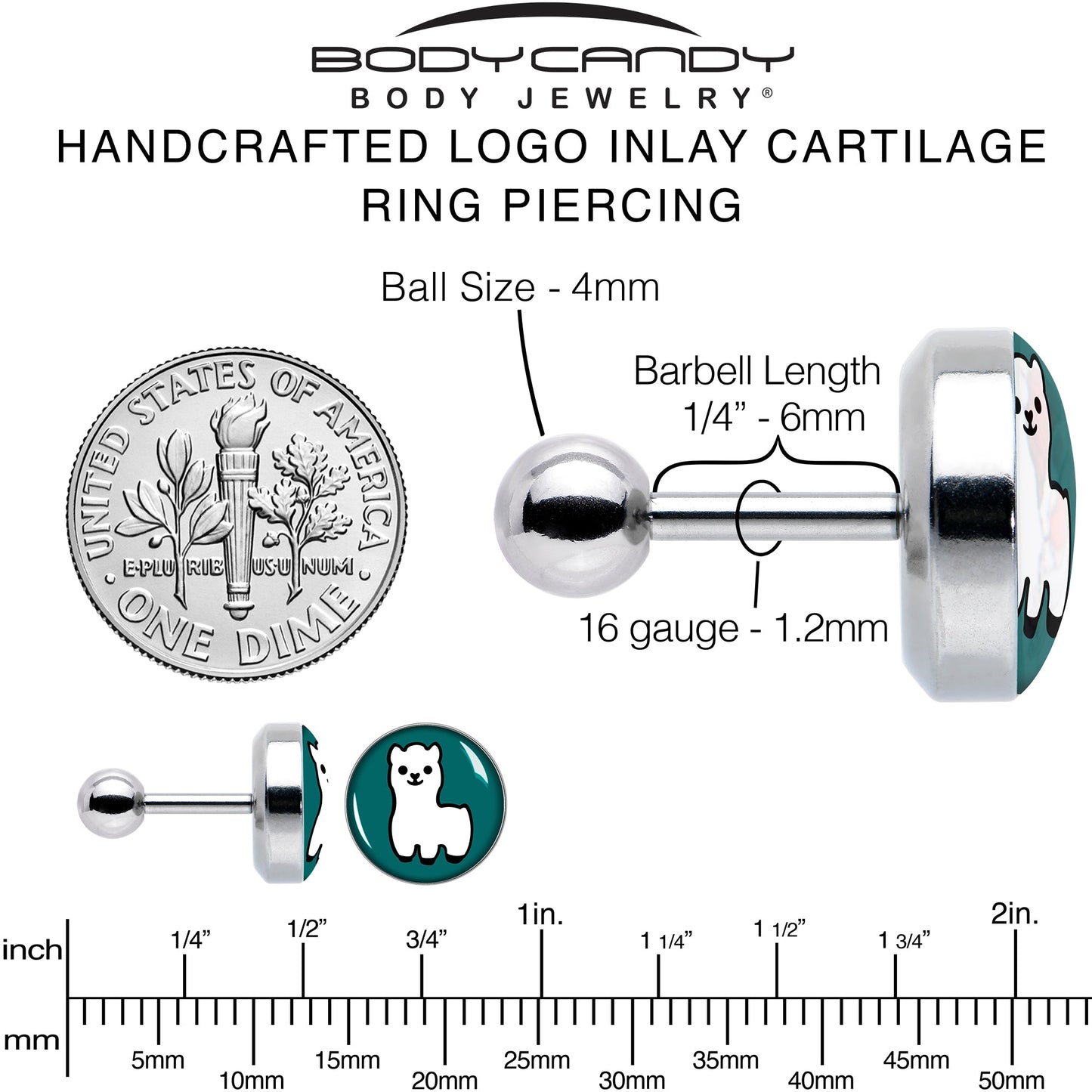 16G 1/4 White Llama Cartilage Tragus Earring by Onyx O