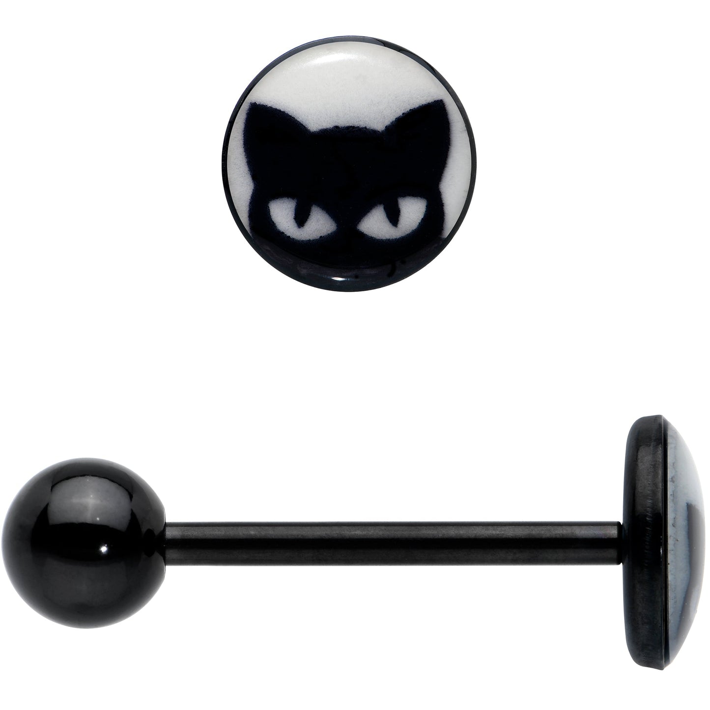 Glow in the Dark Black Anodized Peeking Black Cat Barbell Tongue Ring by Onyx O