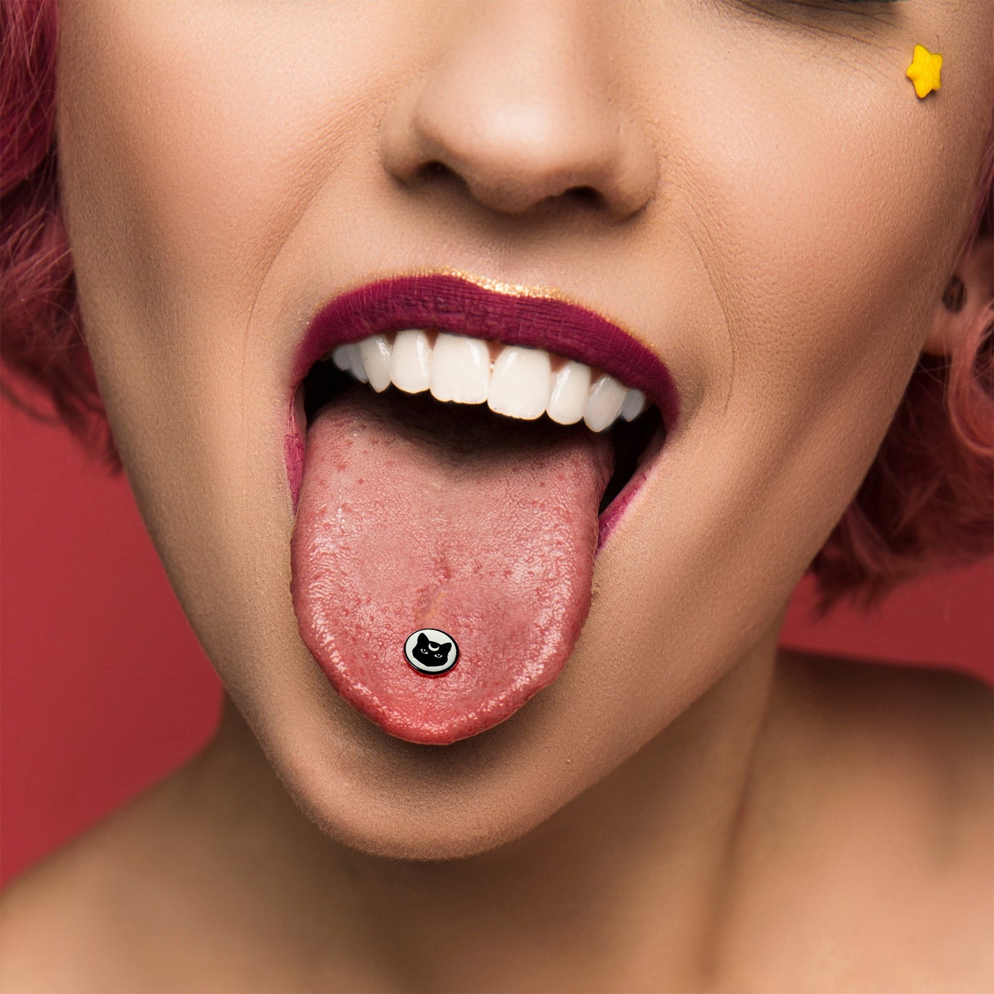 Glow in the Dark Black Anodized Mystic Kitty Cat Barbell Tongue Ring by Onyx O