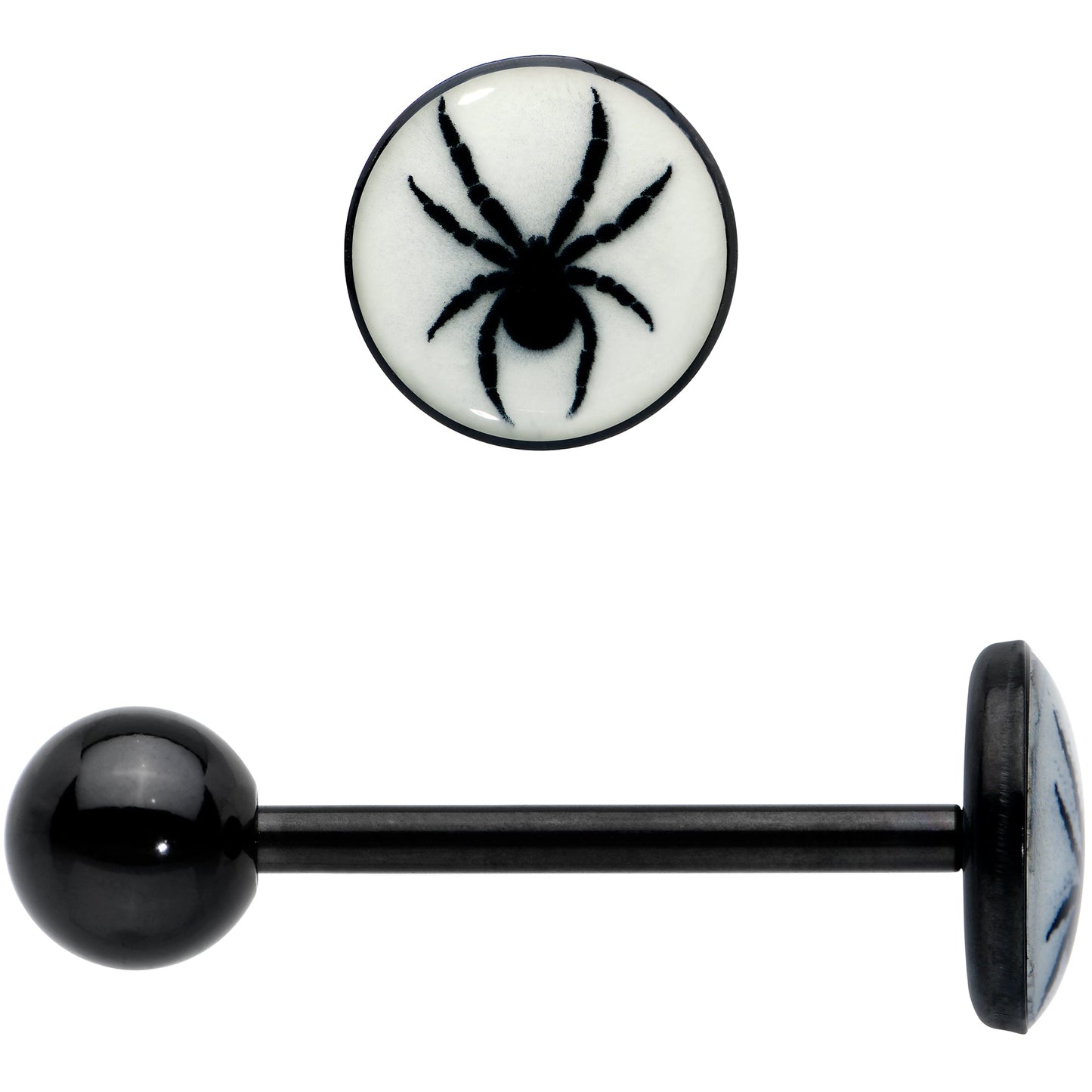 Glow in the Dark Black Anodized Black Widow Spider Barbell Tongue Ring by Onyx O