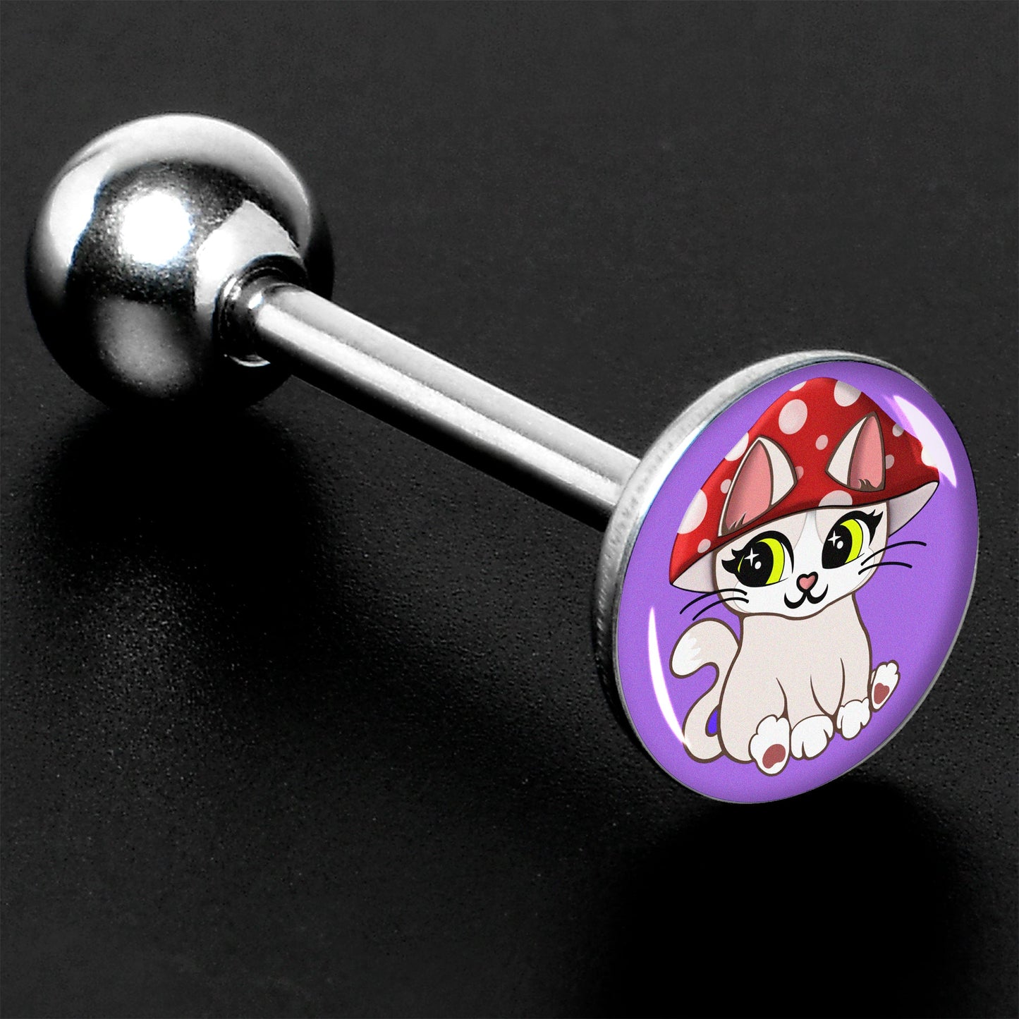 Polka Dot Mushroom Hat Cat Barbell Tongue Ring by Onyx O