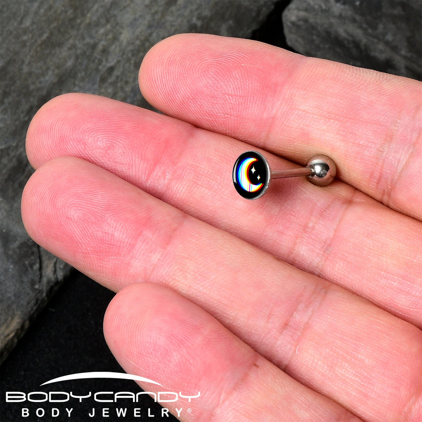 Chromatic Moon Barbell Tongue Ring by Onyx O