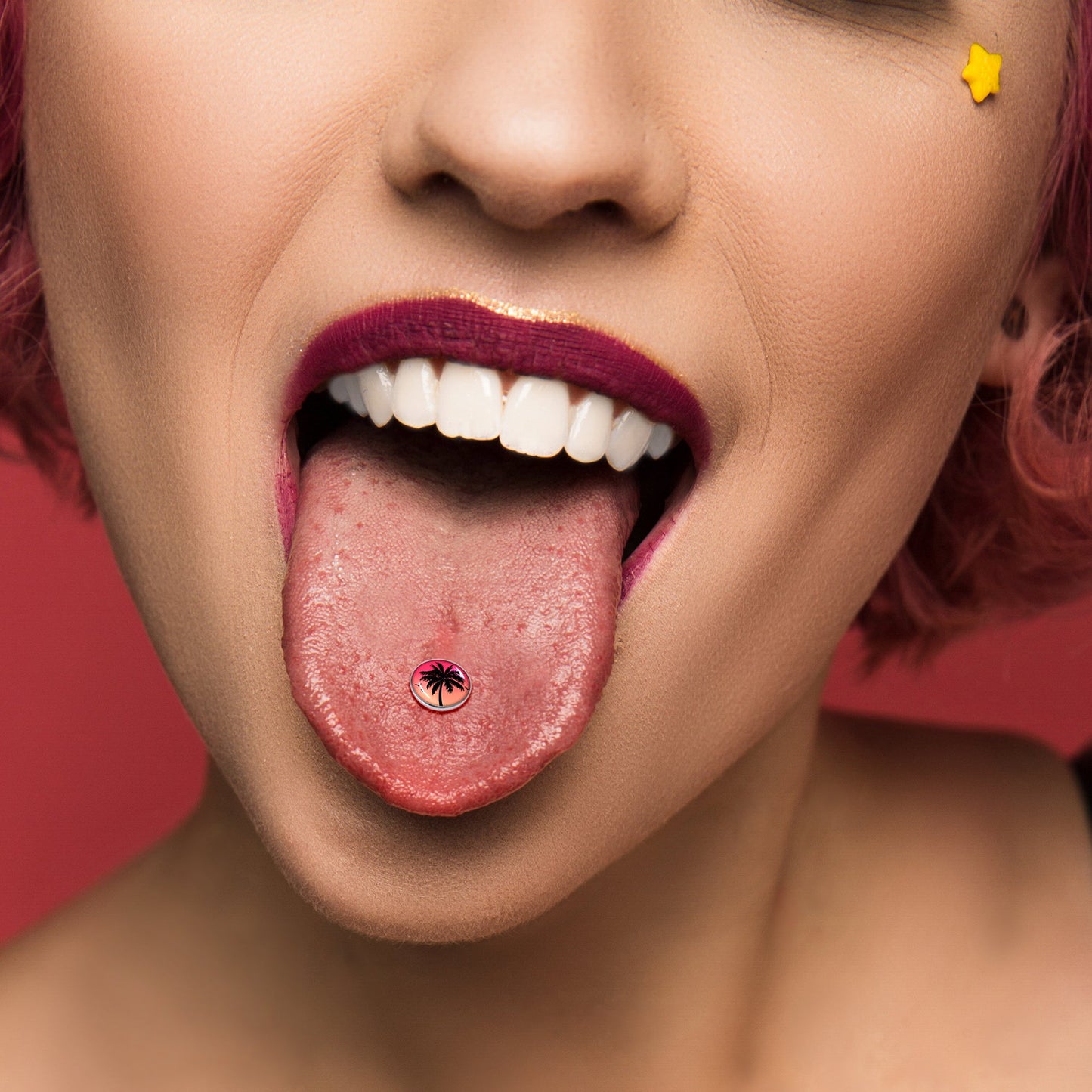 Red Sunset Palm Tree Barbell Tongue Ring by Onyx O