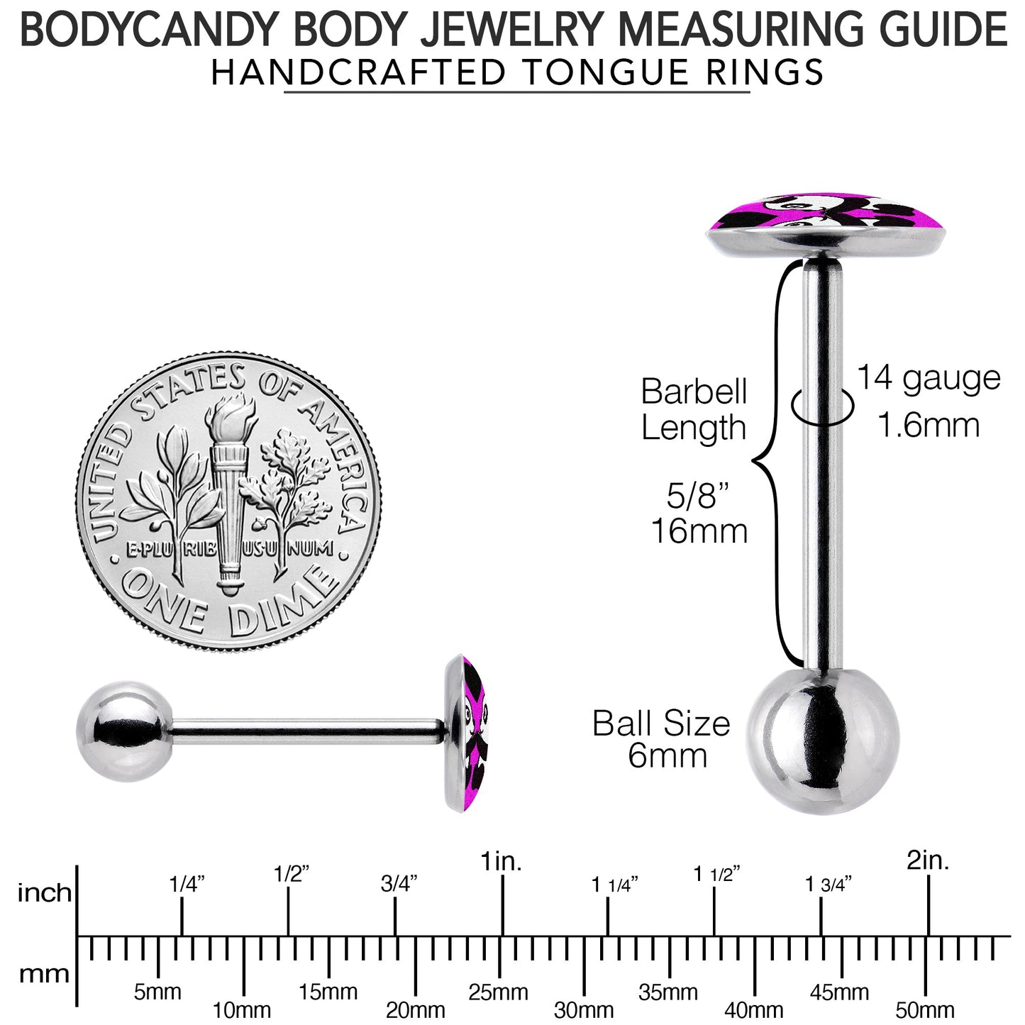 Panda Love Barbell Tongue Ring by Onyx O