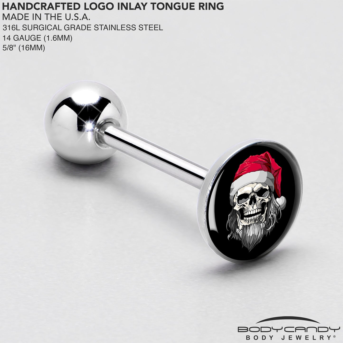 Holiday Skeleton Santa Claus Barbell Tongue Ring by Onyx O